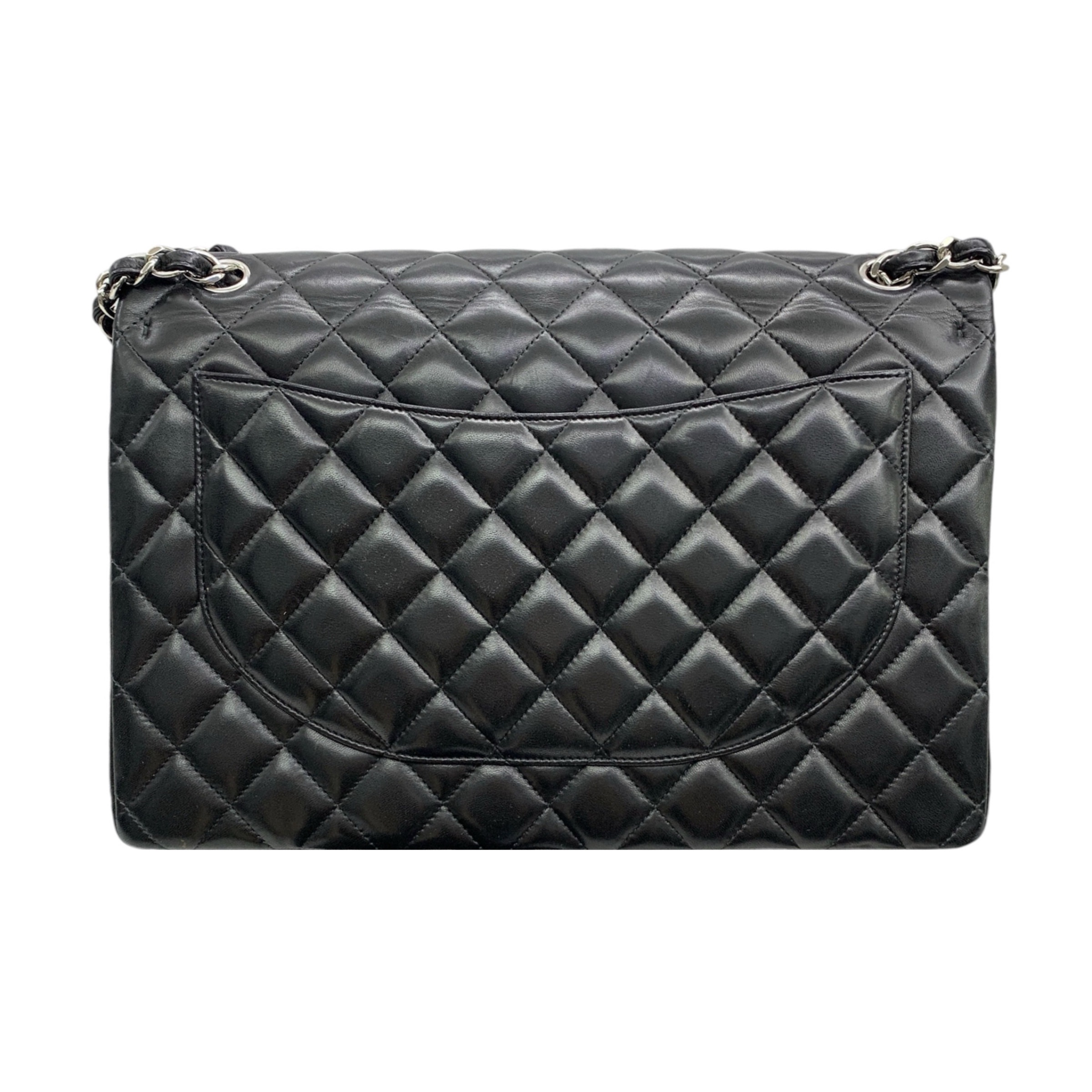 Preowned Chanel Black Lambskin Maxi Double Flap Bag leather