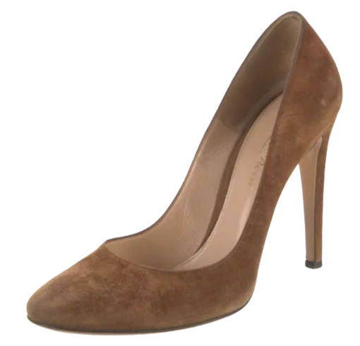 Preowned Gianvito Rossi Brown Suede Round Toe Heels Size 375 Camel / tan