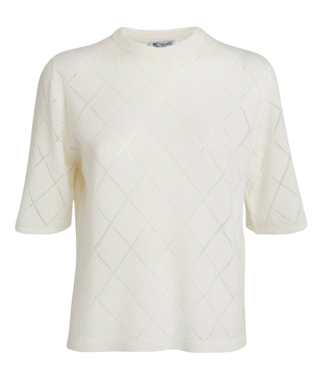 Johnstons of Elgin Cream Cashmere Diamond-Knit Top Size S