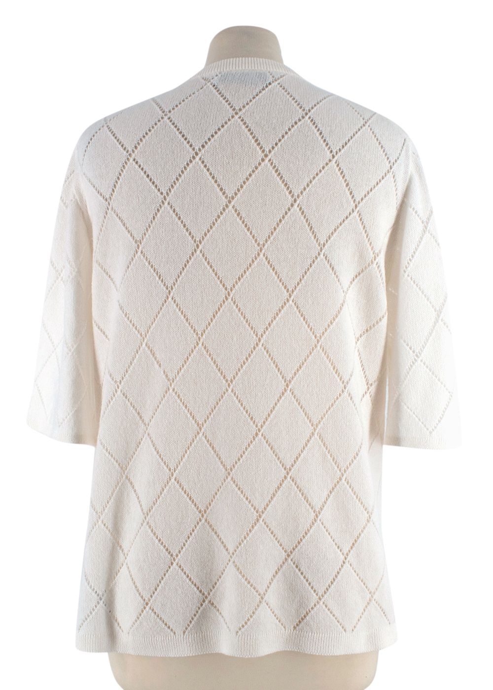 Johnstons of Elgin Cream Cashmere Diamond-Knit Top Size S