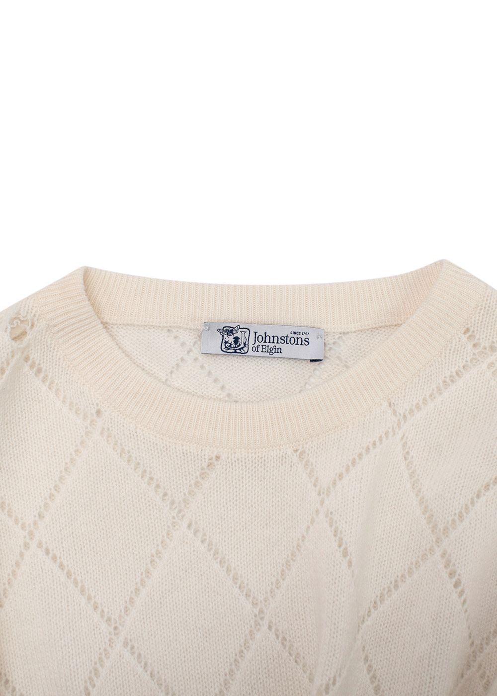 Johnstons of Elgin Cream Cashmere Diamond-Knit Top Size S