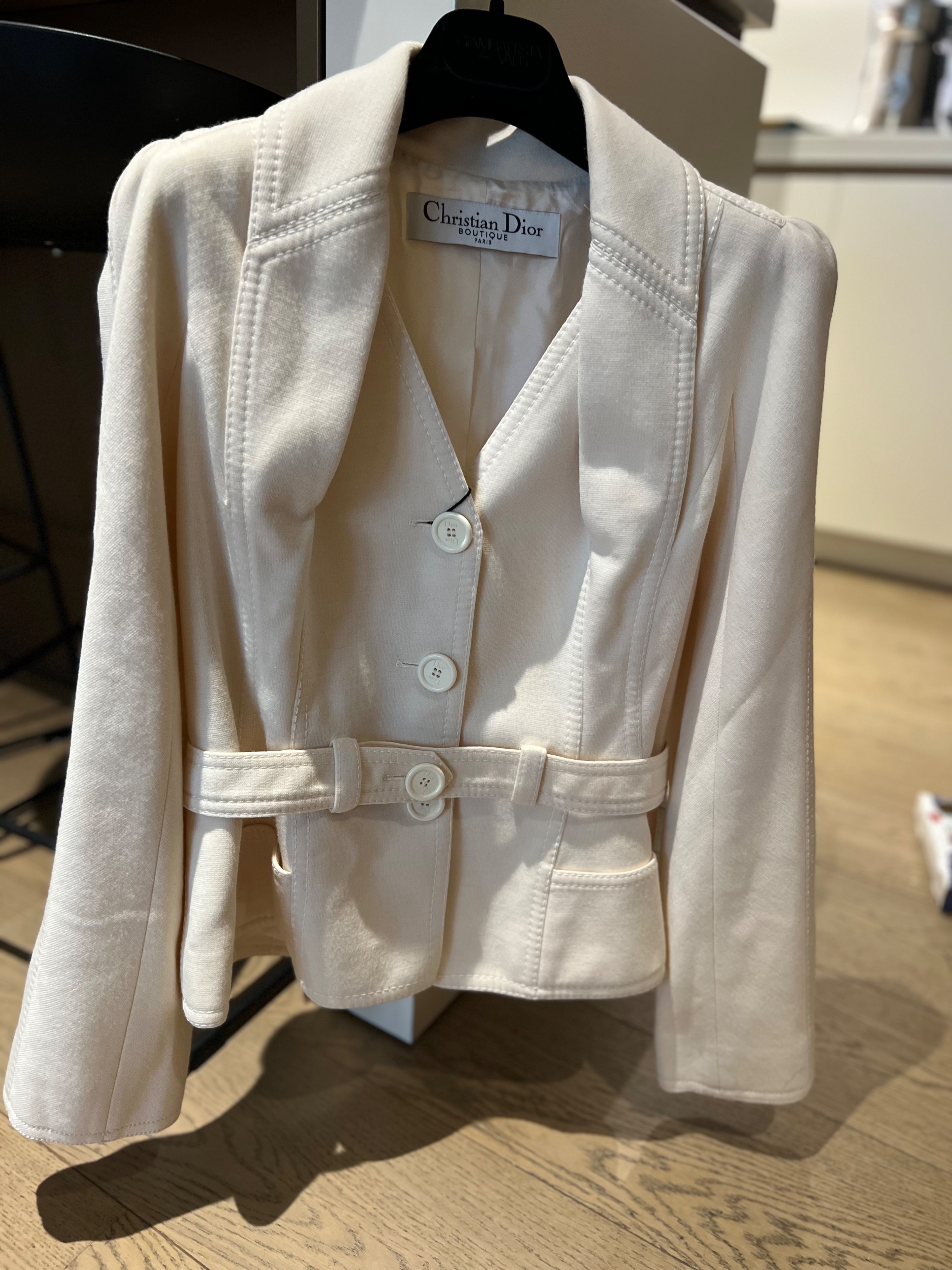 Preowned Christian Dior Boutique Cream Tailored Jacket Size L silk