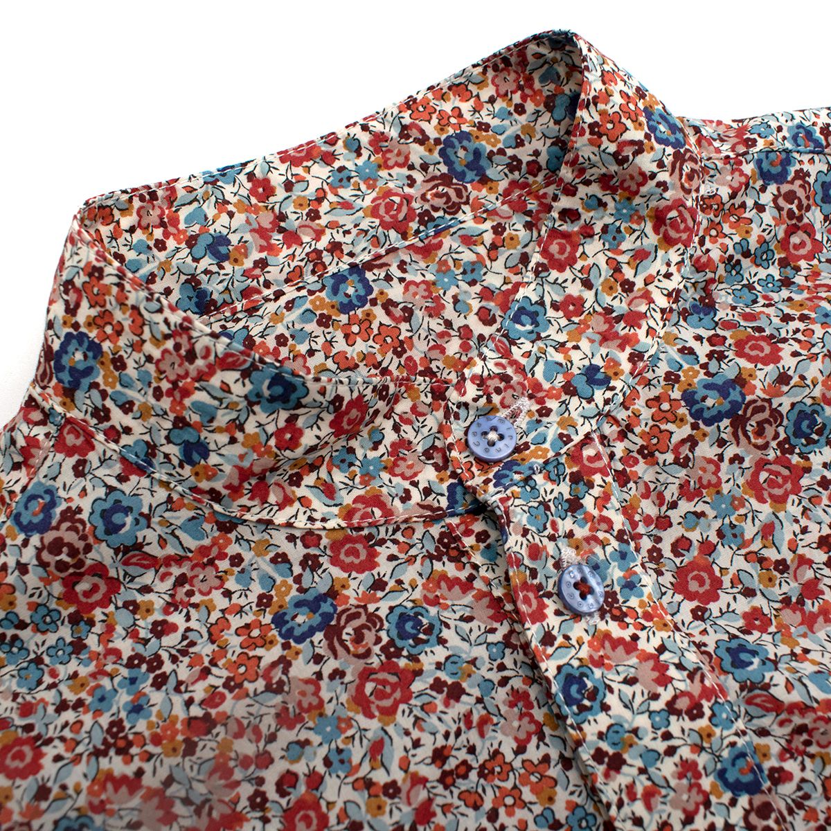 Boys Preowned Cashmirino Red  Blue Floral Cotton Shirt Size 10 Years + Red and Blue