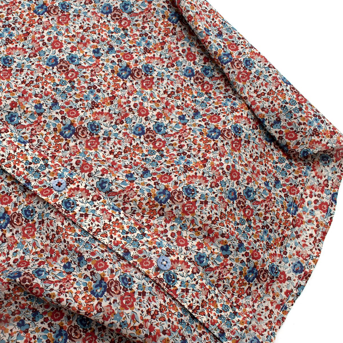 Boys Preowned Cashmirino Red  Blue Floral Cotton Shirt Size 10 Years + Red and Blue