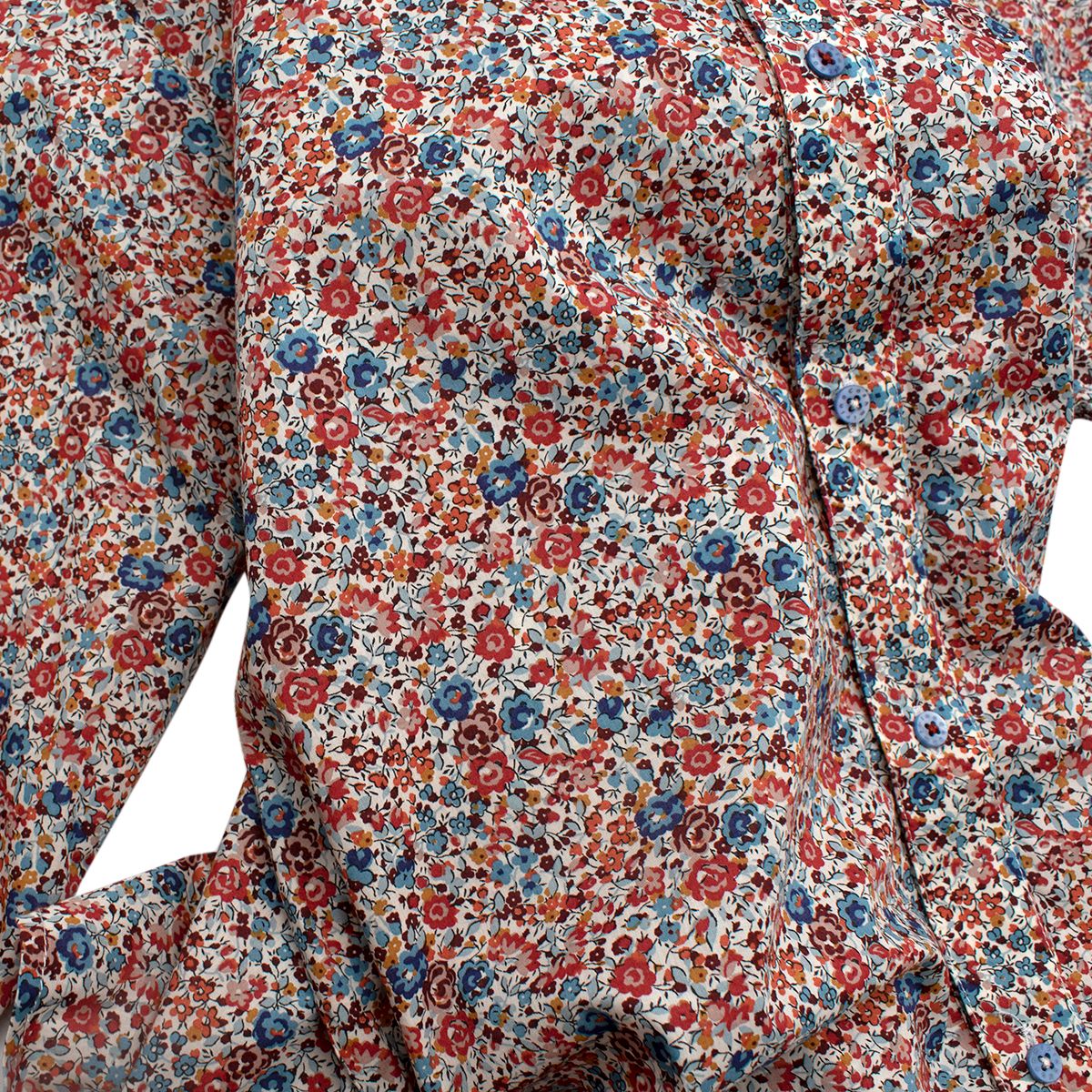 Boys Preowned Cashmirino Red  Blue Floral Cotton Shirt Size 10 Years + Red and Blue