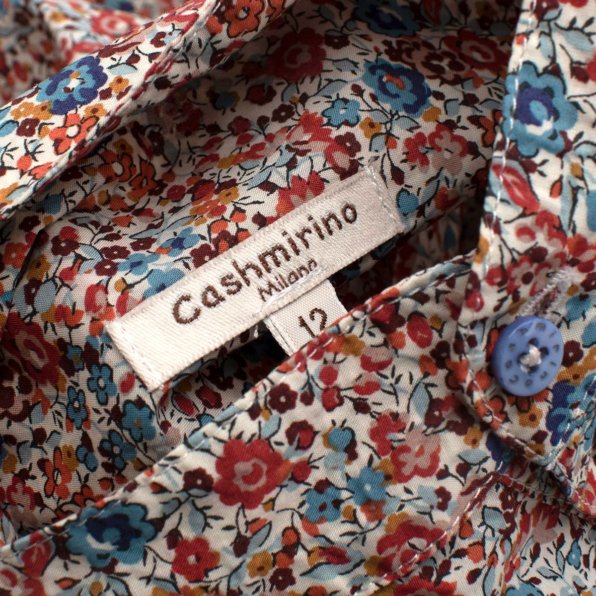 Boys Preowned Cashmirino Red  Blue Floral Cotton Shirt Size 10 Years + Red and Blue