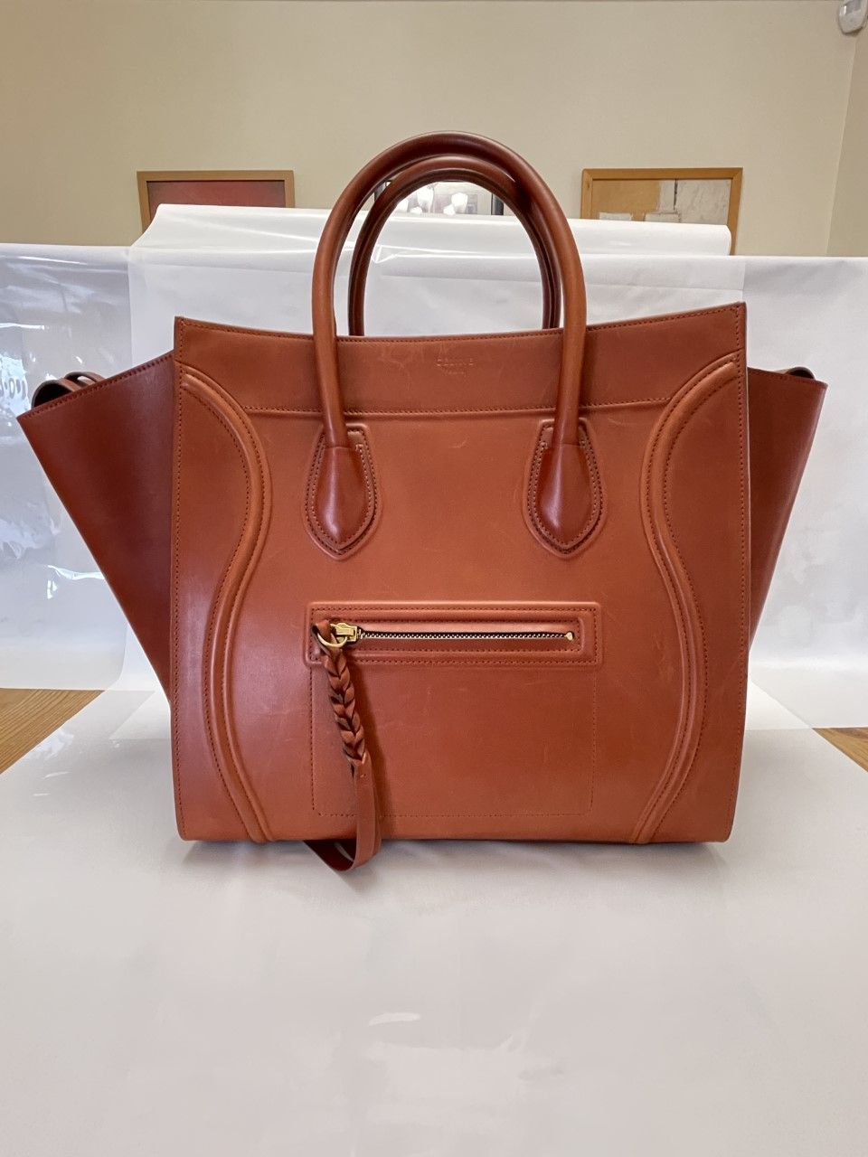 Preowned Celine Natural Calfskin Medium Phantom Luggage Tote Brick leather