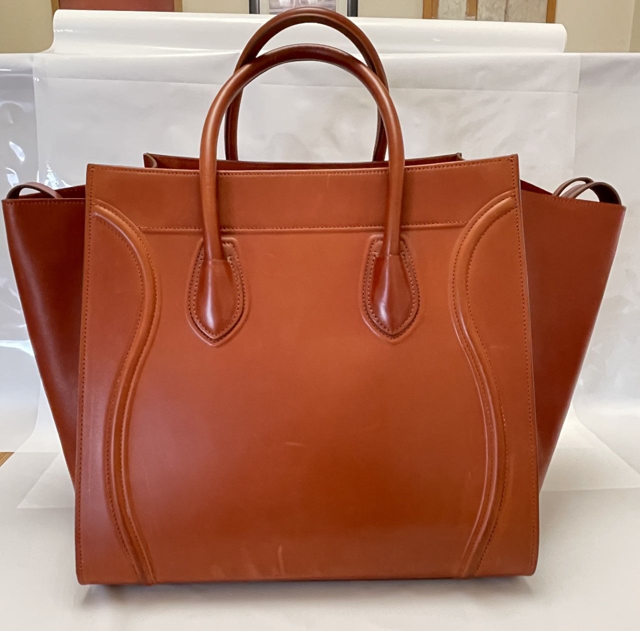 Preowned Celine Natural Calfskin Medium Phantom Luggage Tote Brick leather