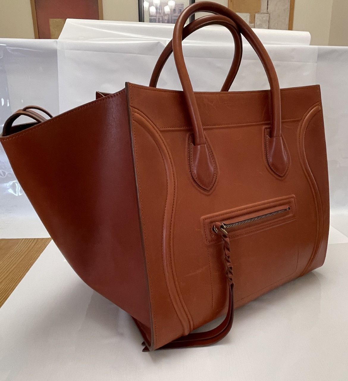 Preowned Celine Natural Calfskin Medium Phantom Luggage Tote Brick leather