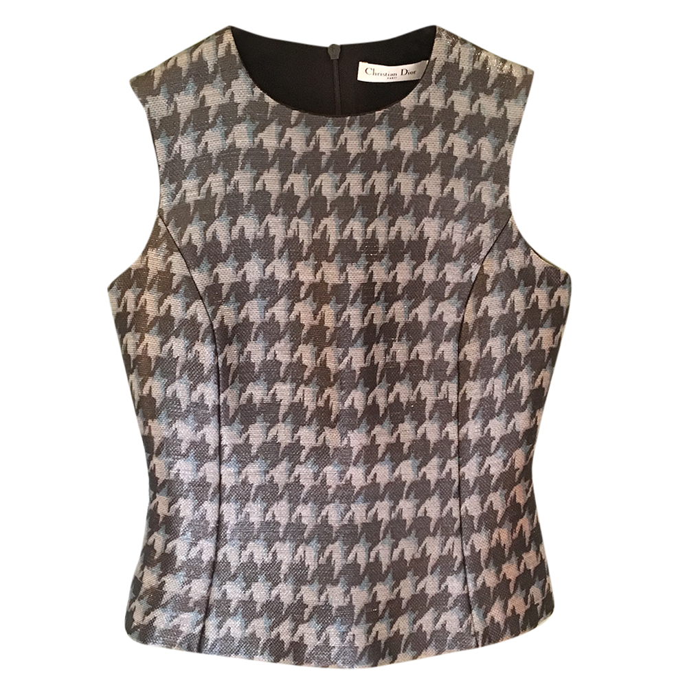 Dior Houndstooth Sleeveless Top Size XS Grey wool