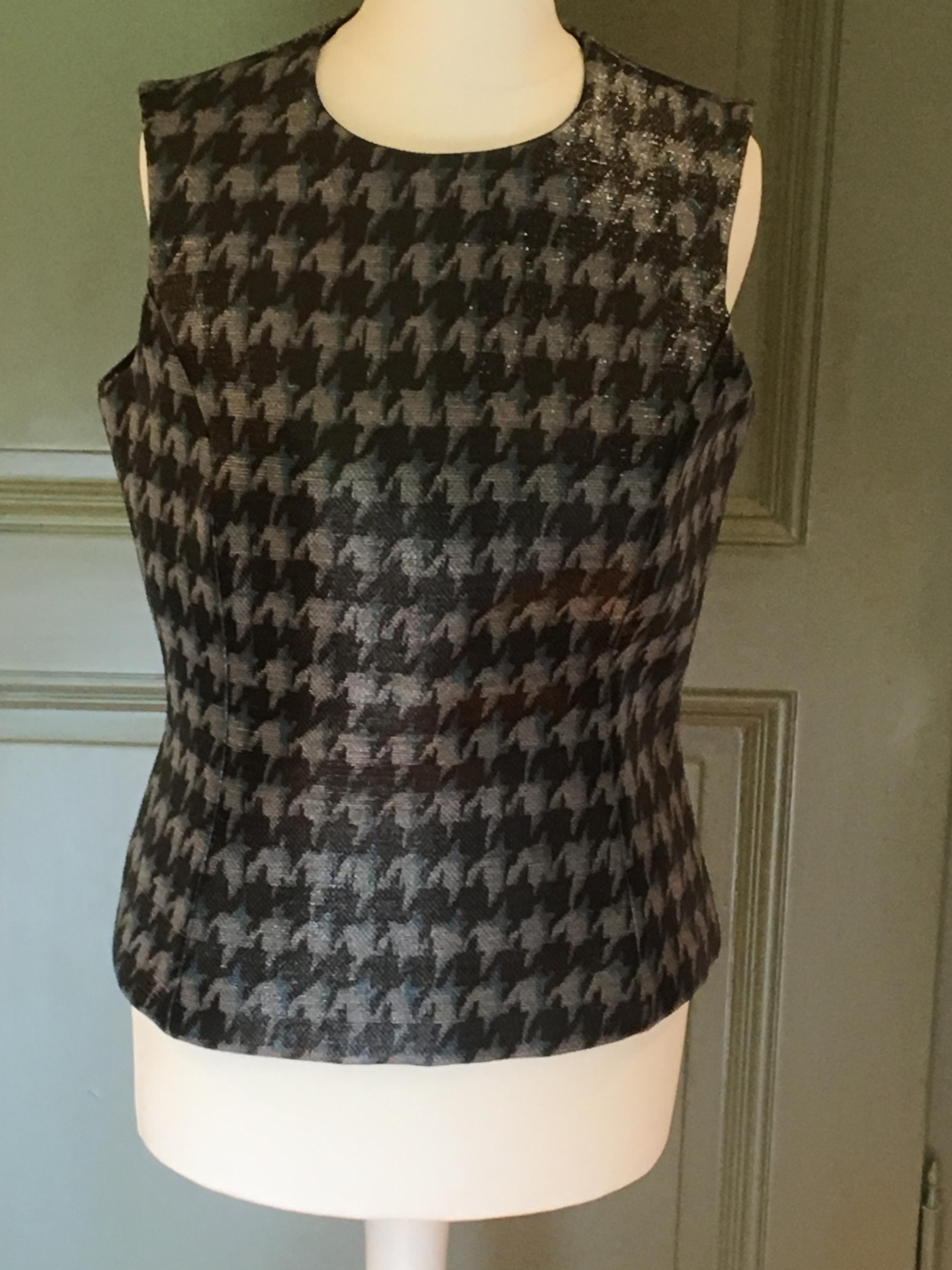 Dior Houndstooth Sleeveless Top Size XS Grey wool