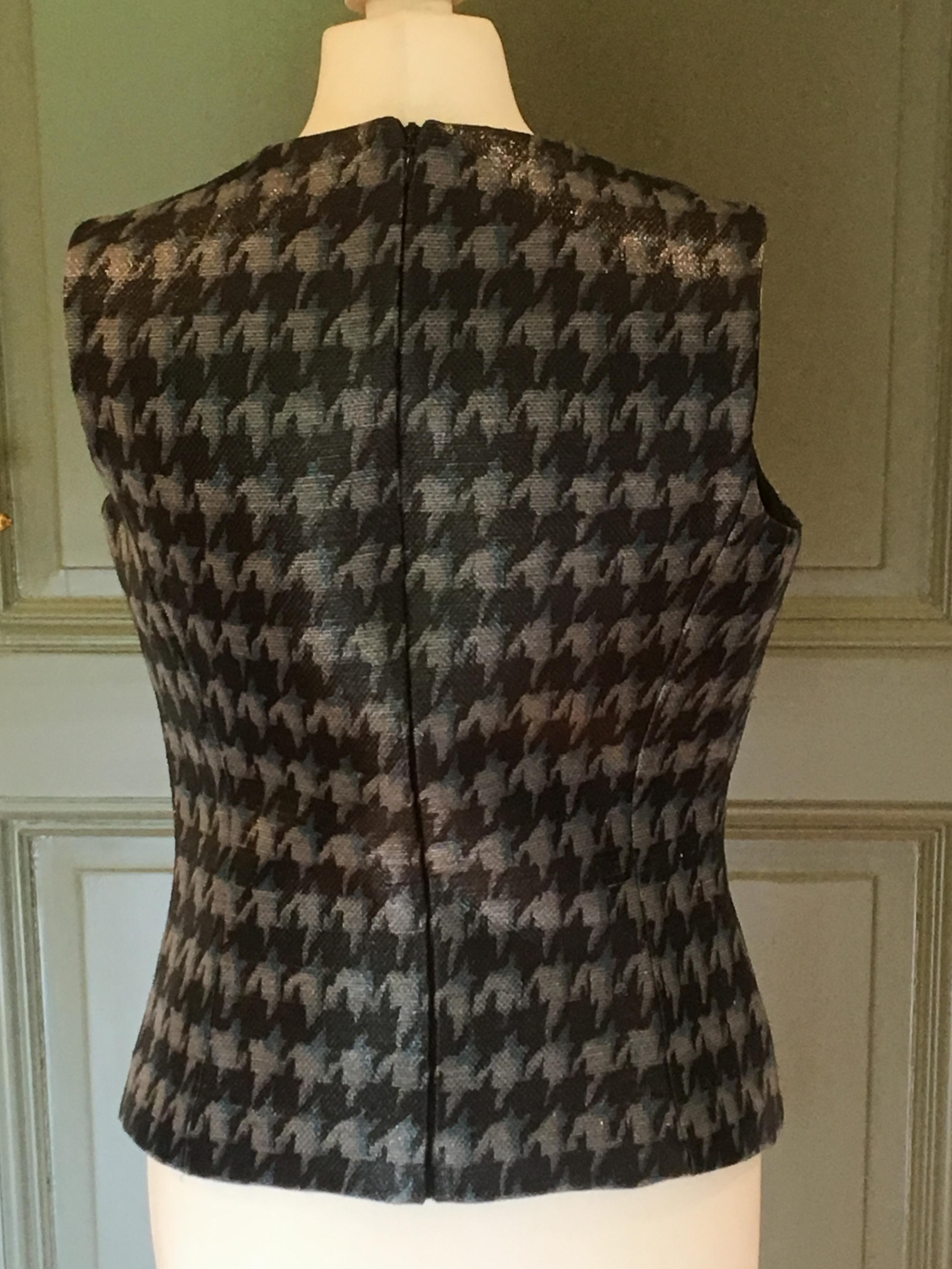 Dior Houndstooth Sleeveless Top Size XS Grey wool