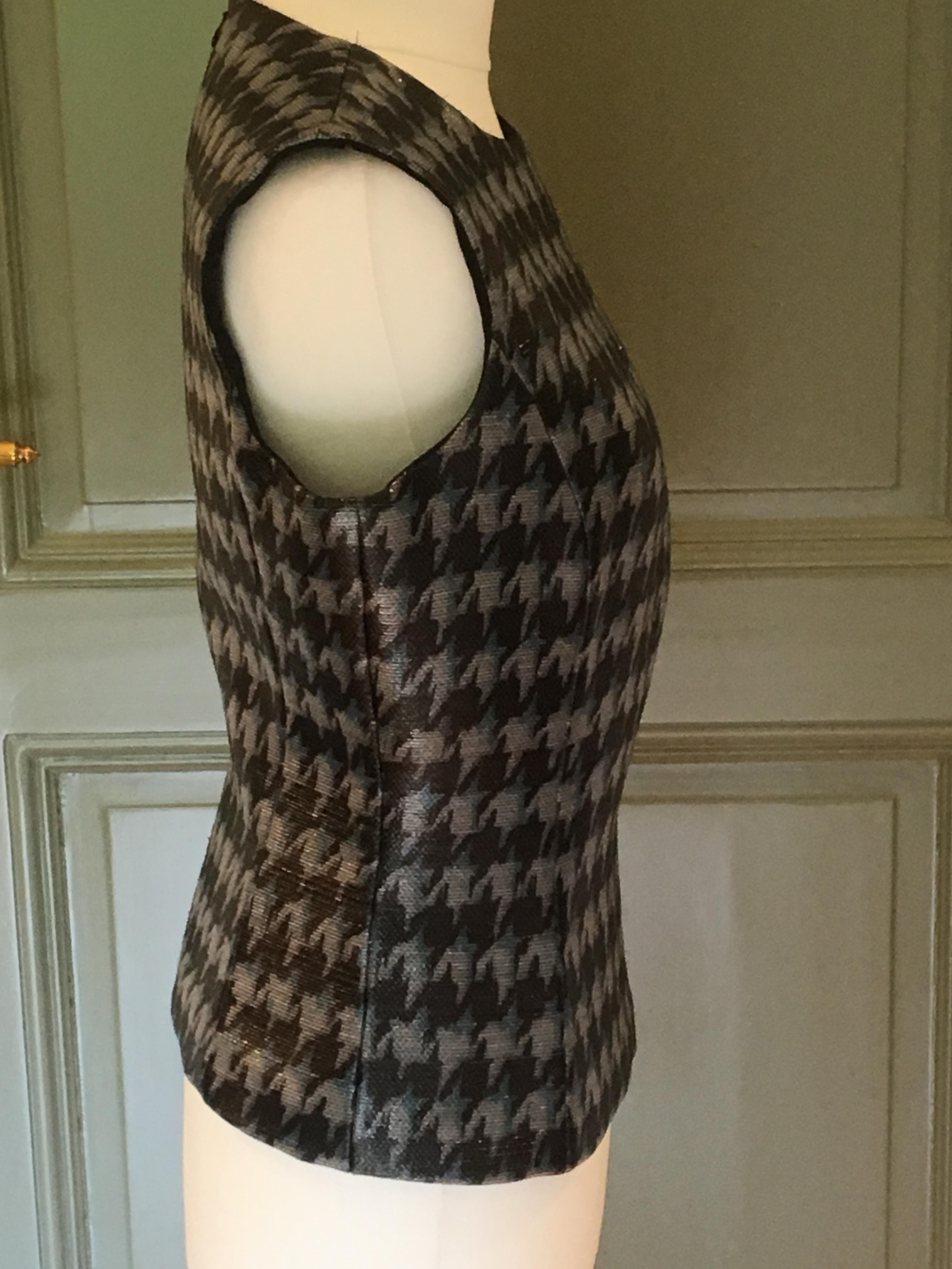 Dior Houndstooth Sleeveless Top Size XS Grey wool