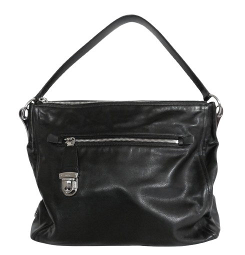 Preowned Prada Black Leather Zip Top Tote Bag