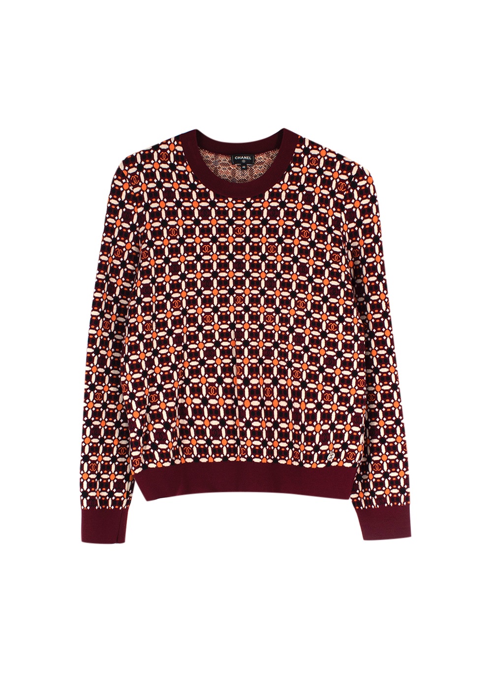 Chanel Burgundy/Orange Floral CC Jumper Size S Burgundy cotton/wool/polyamide