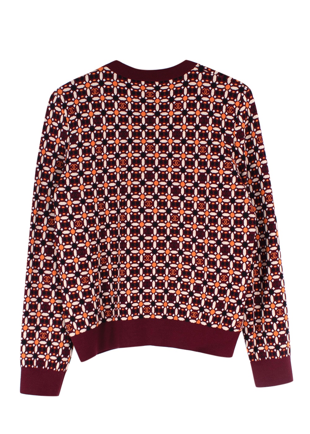 Chanel Burgundy/Orange Floral CC Jumper Size S Burgundy cotton/wool/polyamide