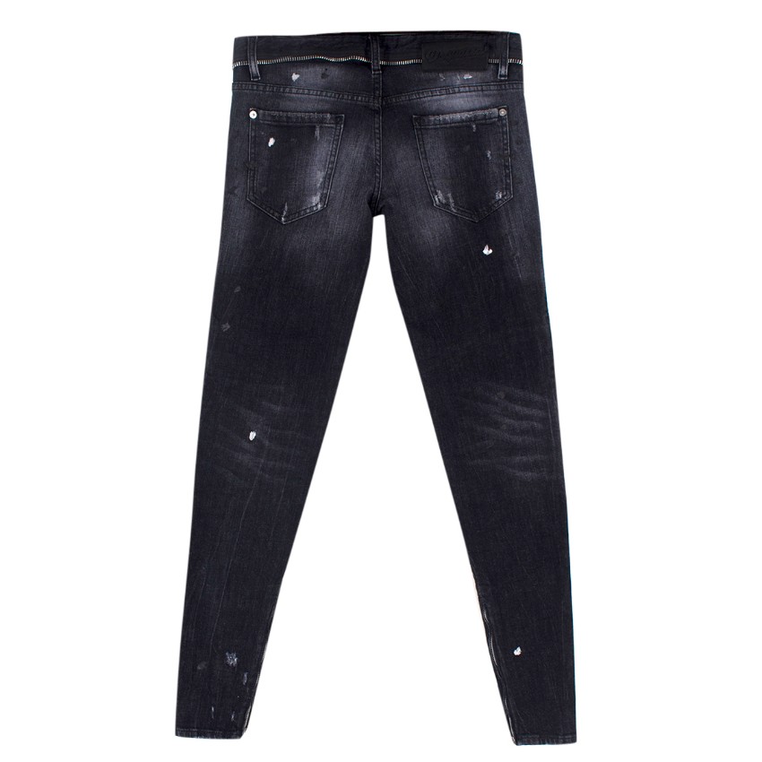 Preowned DSquared2 Paint Splattered Biker Jeans Size XS Grey cotton