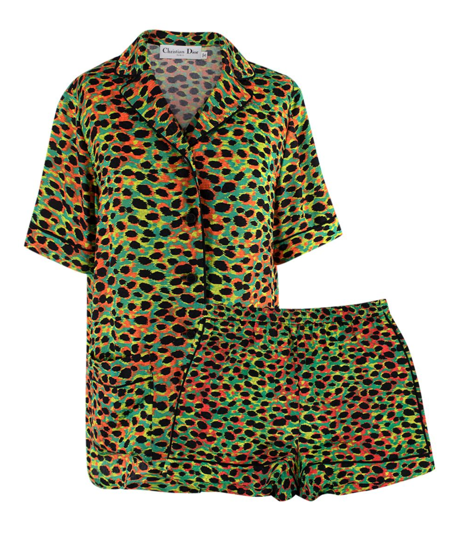 Dior Green  Orange Mizza Print Chez Moi Shirt  Shorts Size S Multi silk