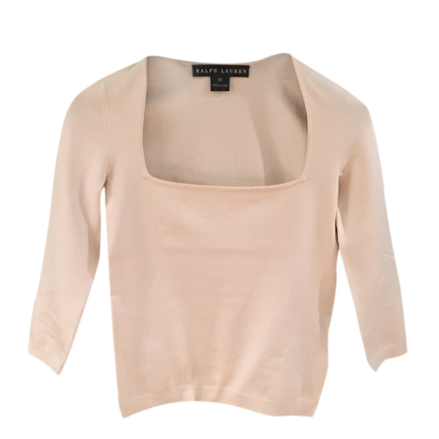 Ralph Lauren Black Label Cream Stretch Knit Top Size XS Beige/Nude silk