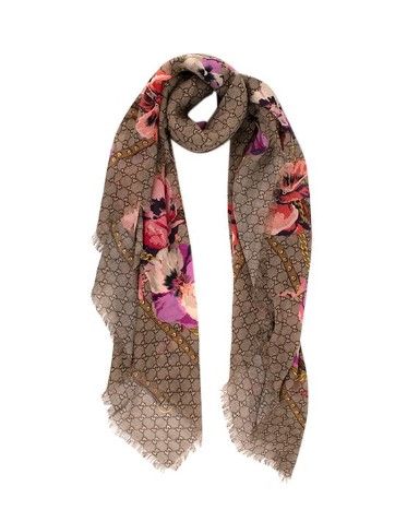 Gucci GG Oshibana Flowers Pink Scarf pink/beige virgin wool