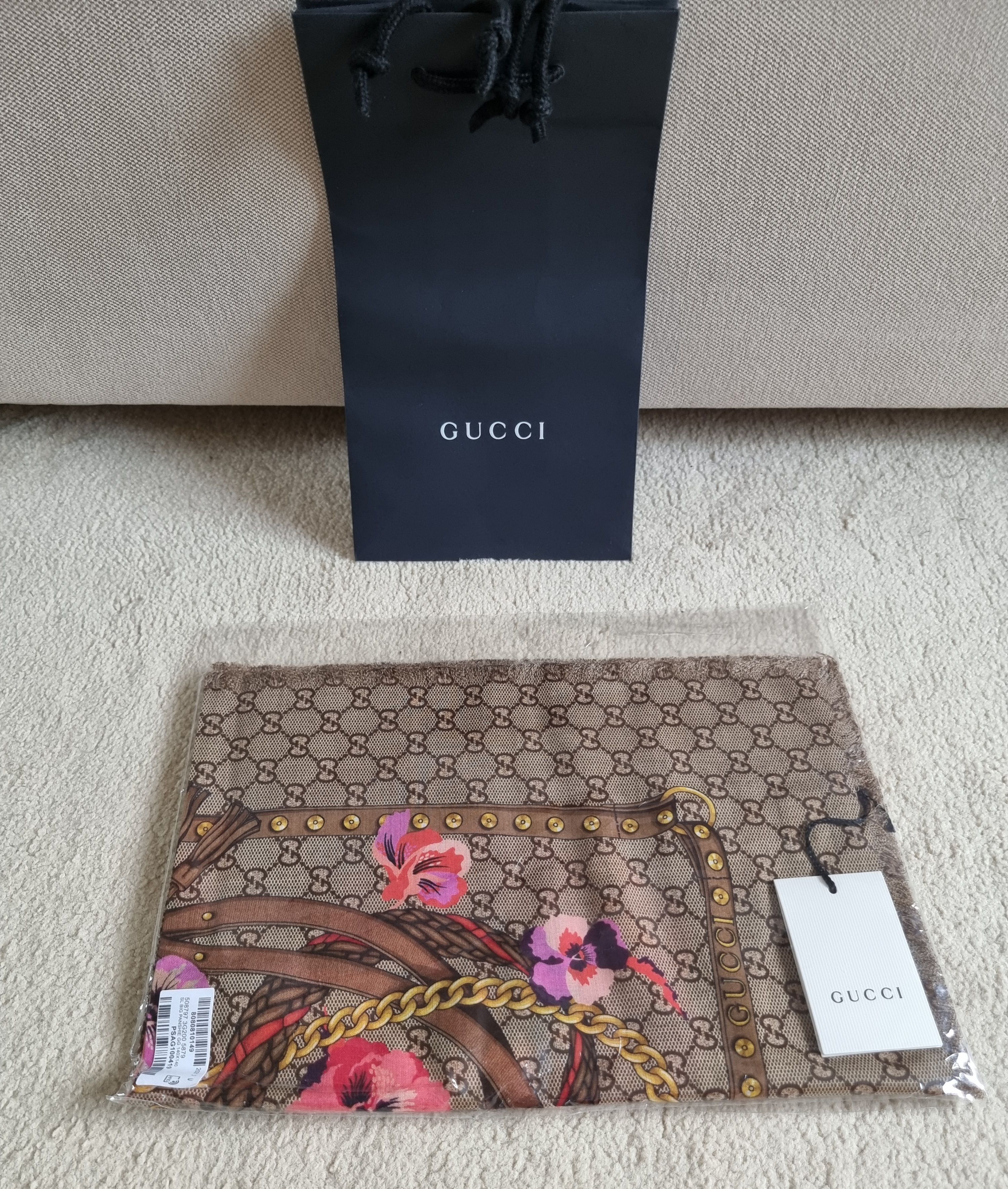 Gucci GG Oshibana Flowers Pink Scarf pink/beige virgin wool