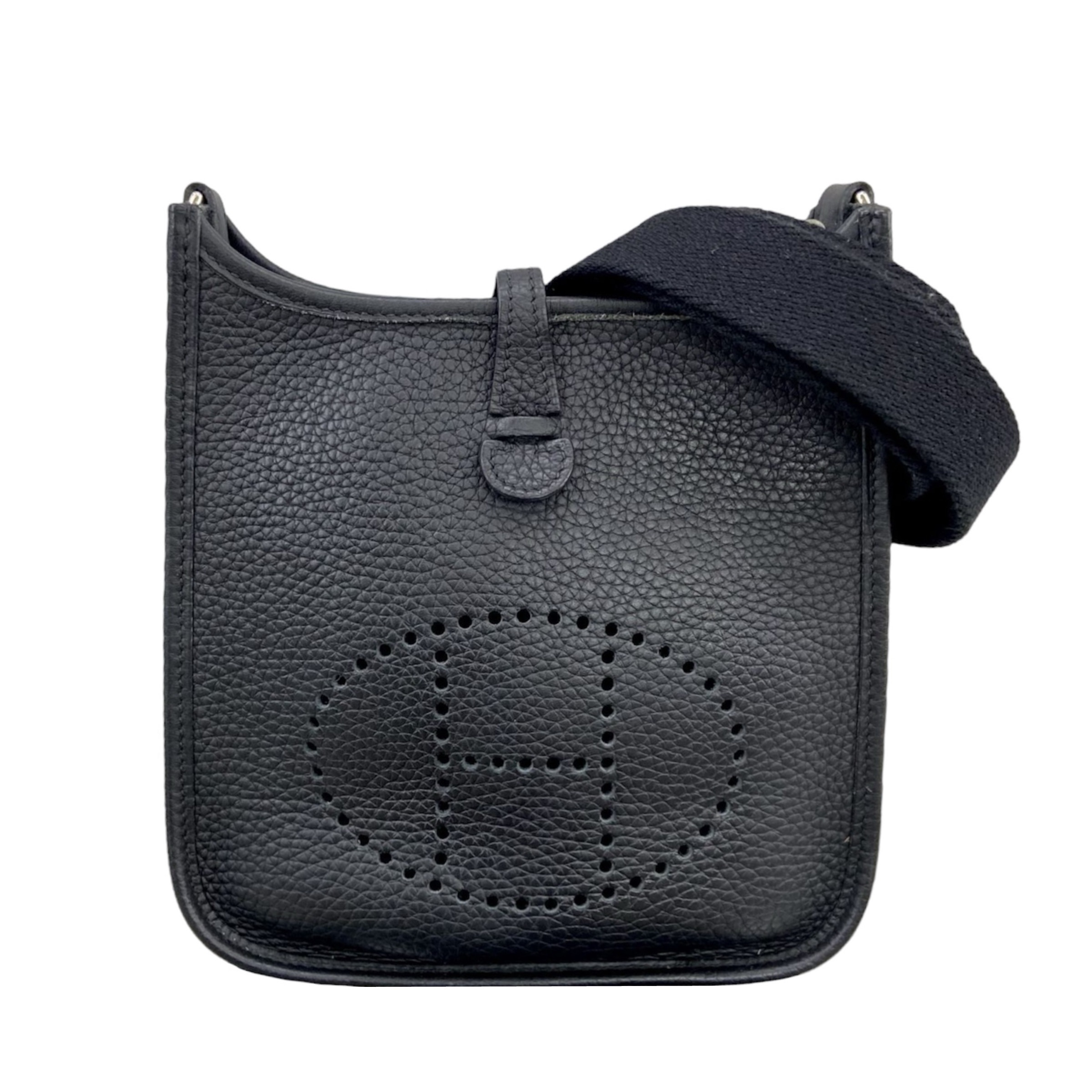 Preowned Hermes Black Clemence Leather Mini Evelyn