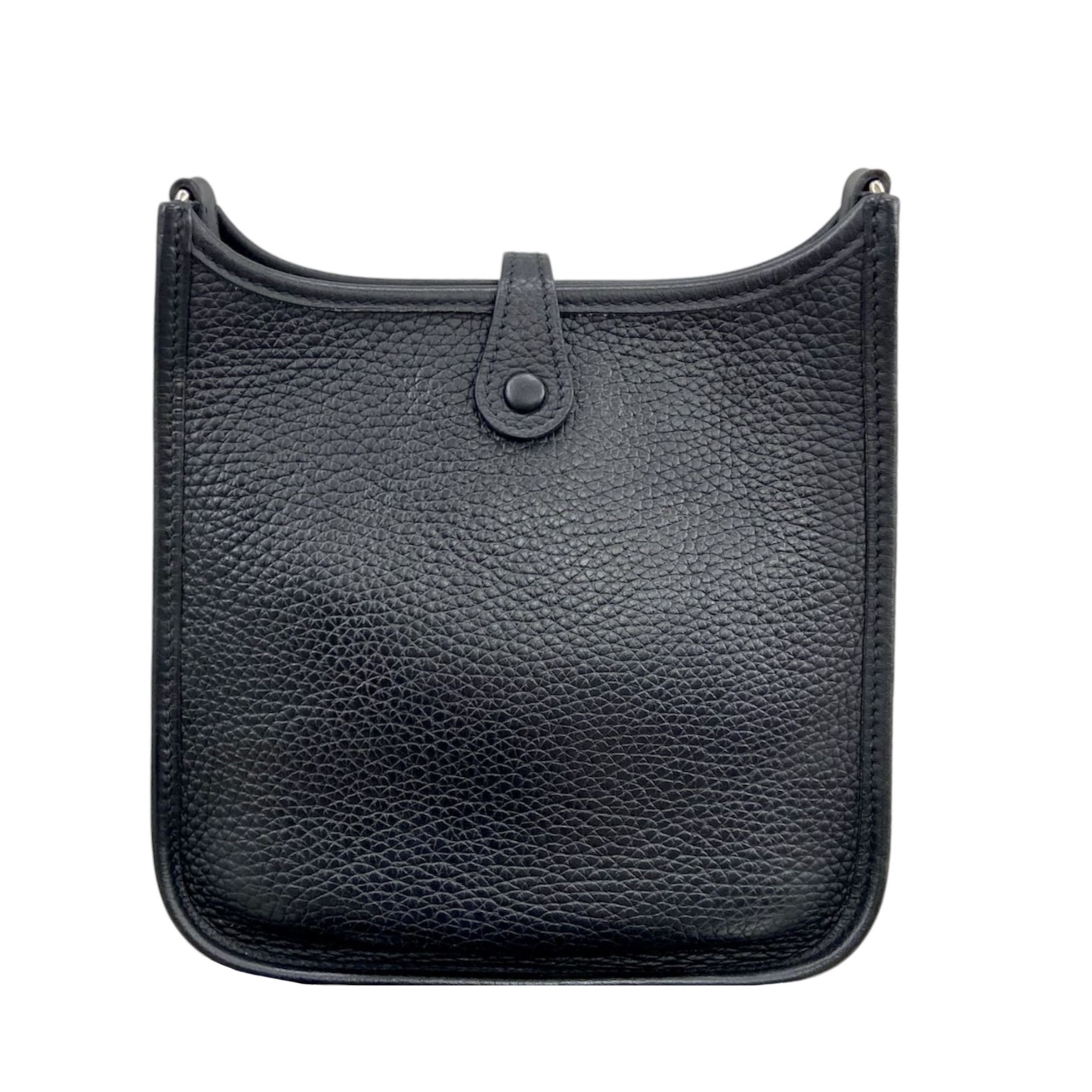 Preowned Hermes Black Clemence Leather Mini Evelyn