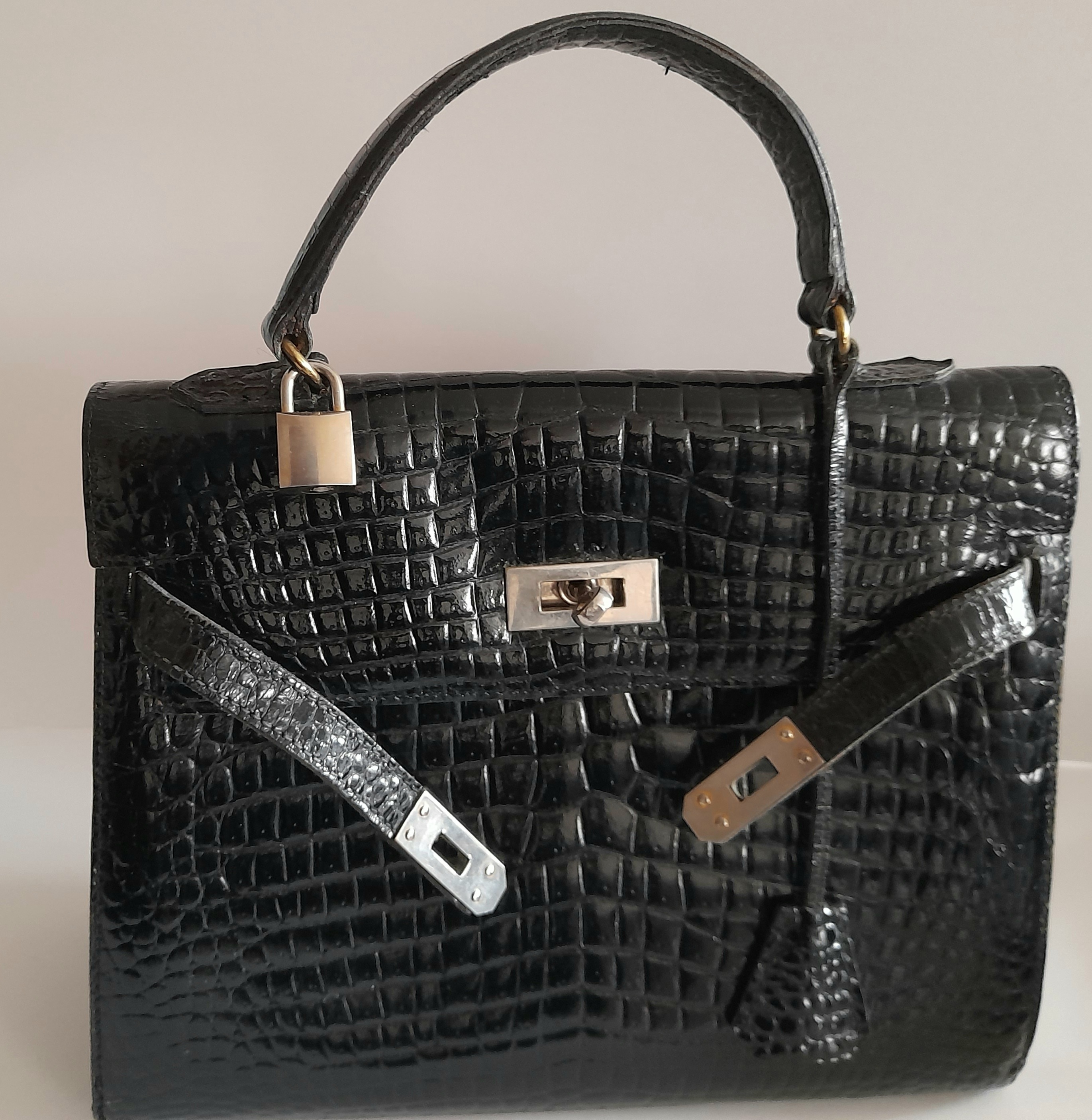 Vintage Genuine Crocodile Kelly Style Top Handle Bag