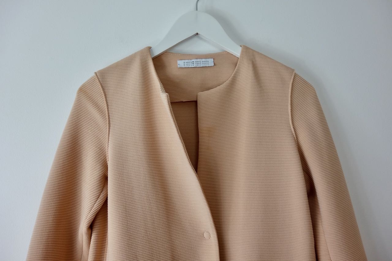 Preowned Harris Wharf Pink Cotton Collarless Coat Size S Pale Pink no fabric composition label/feels like cotton blend