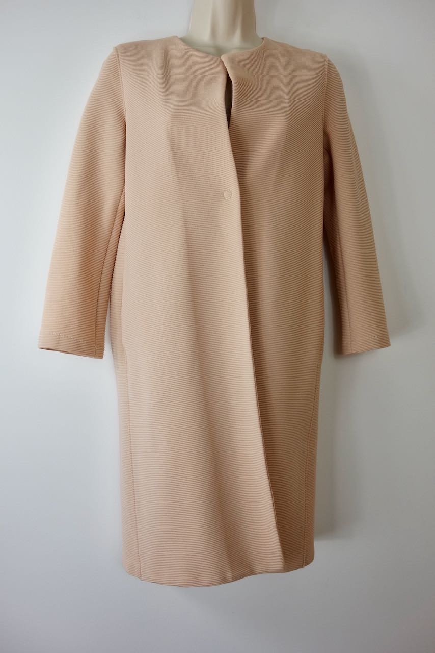 Preowned Harris Wharf Pink Cotton Collarless Coat Size S Pale Pink no fabric composition label/feels like cotton blend