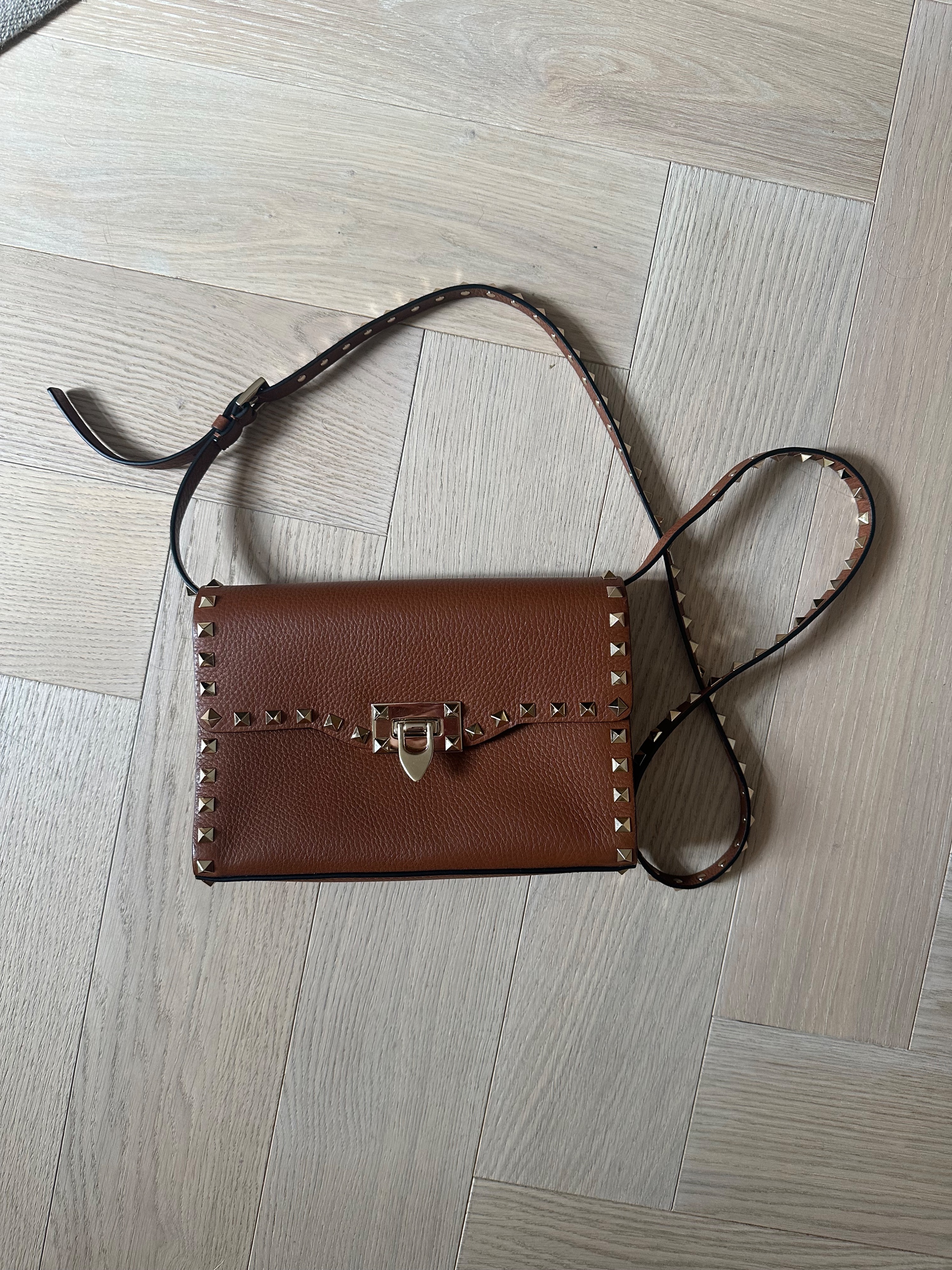 Valentino Tan Rockstud Cross Body Bag Brown leather