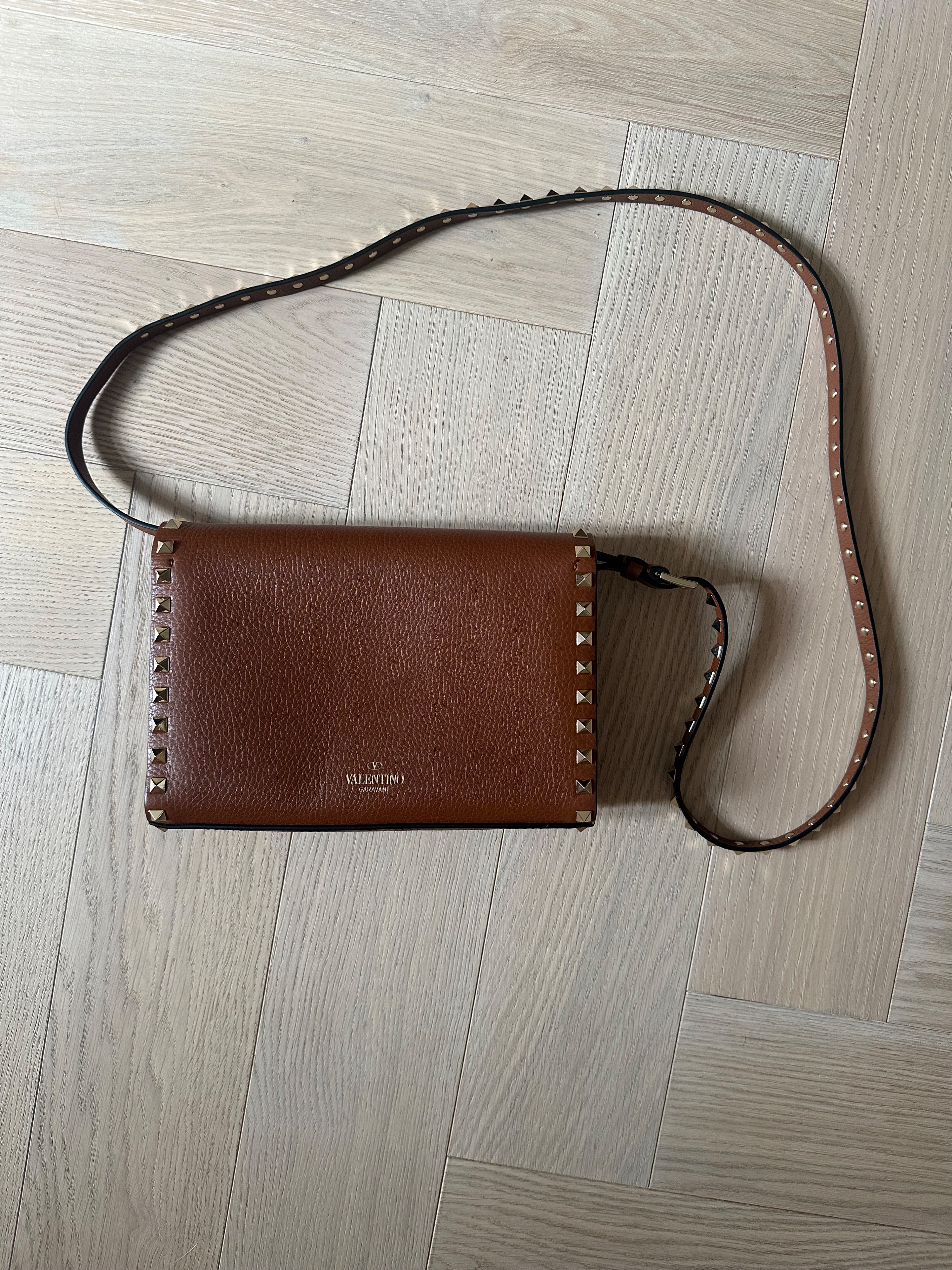 Valentino Tan Rockstud Cross Body Bag Brown leather