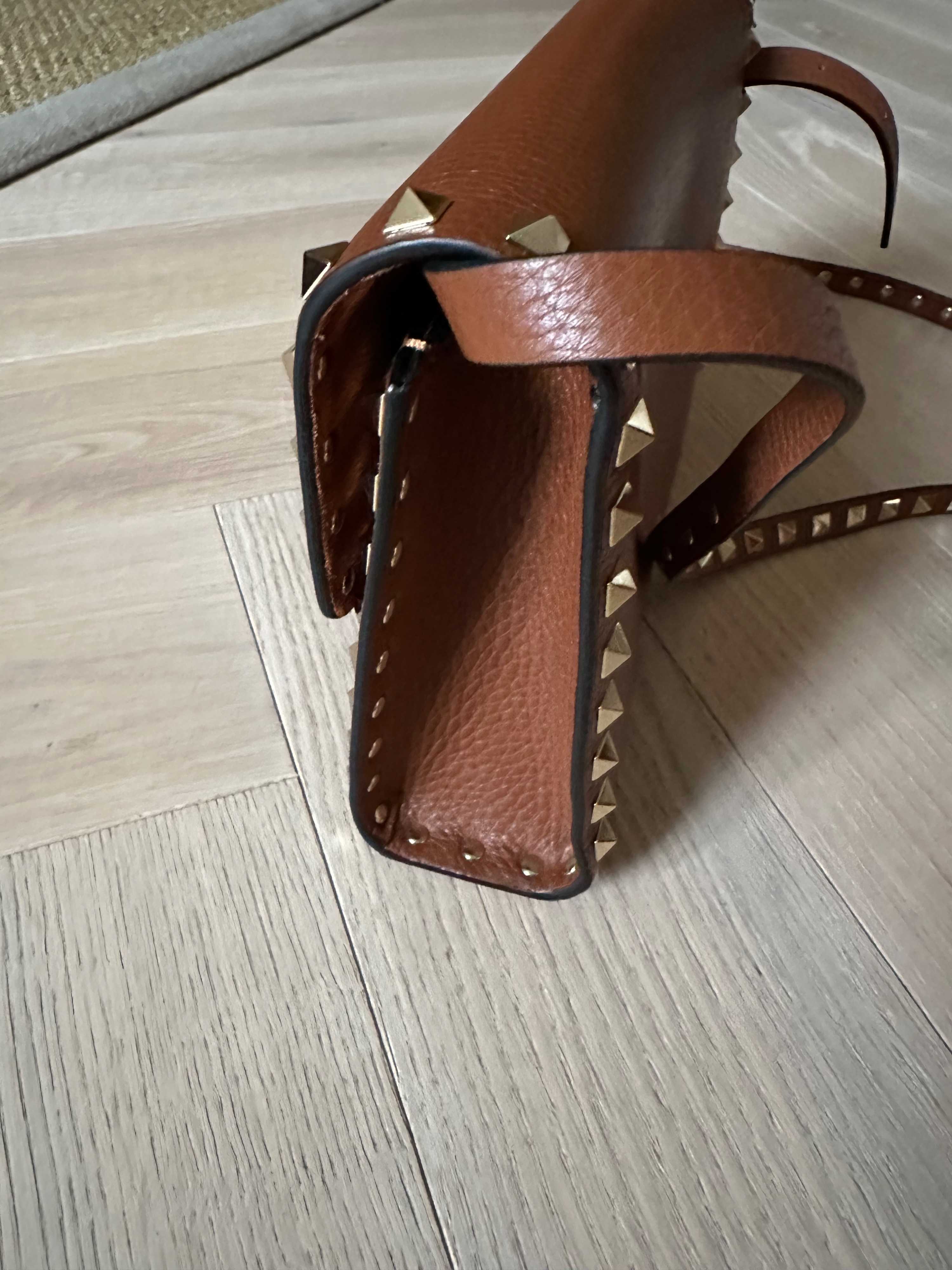 Valentino Tan Rockstud Cross Body Bag Brown leather