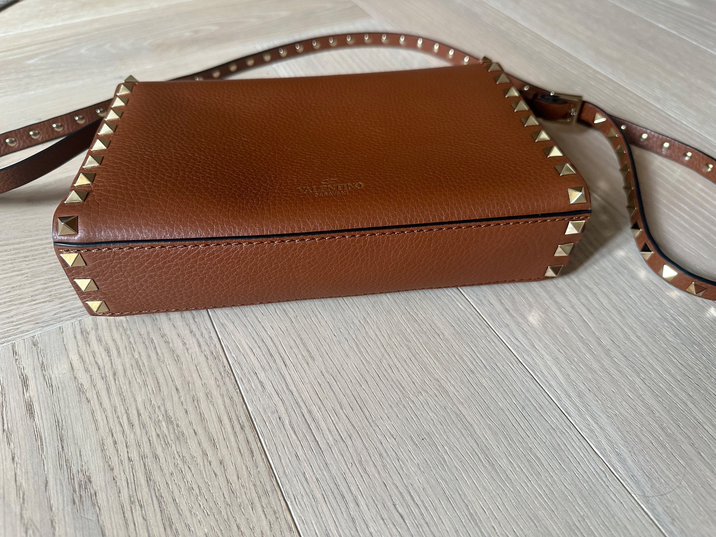 Valentino Tan Rockstud Cross Body Bag Brown leather