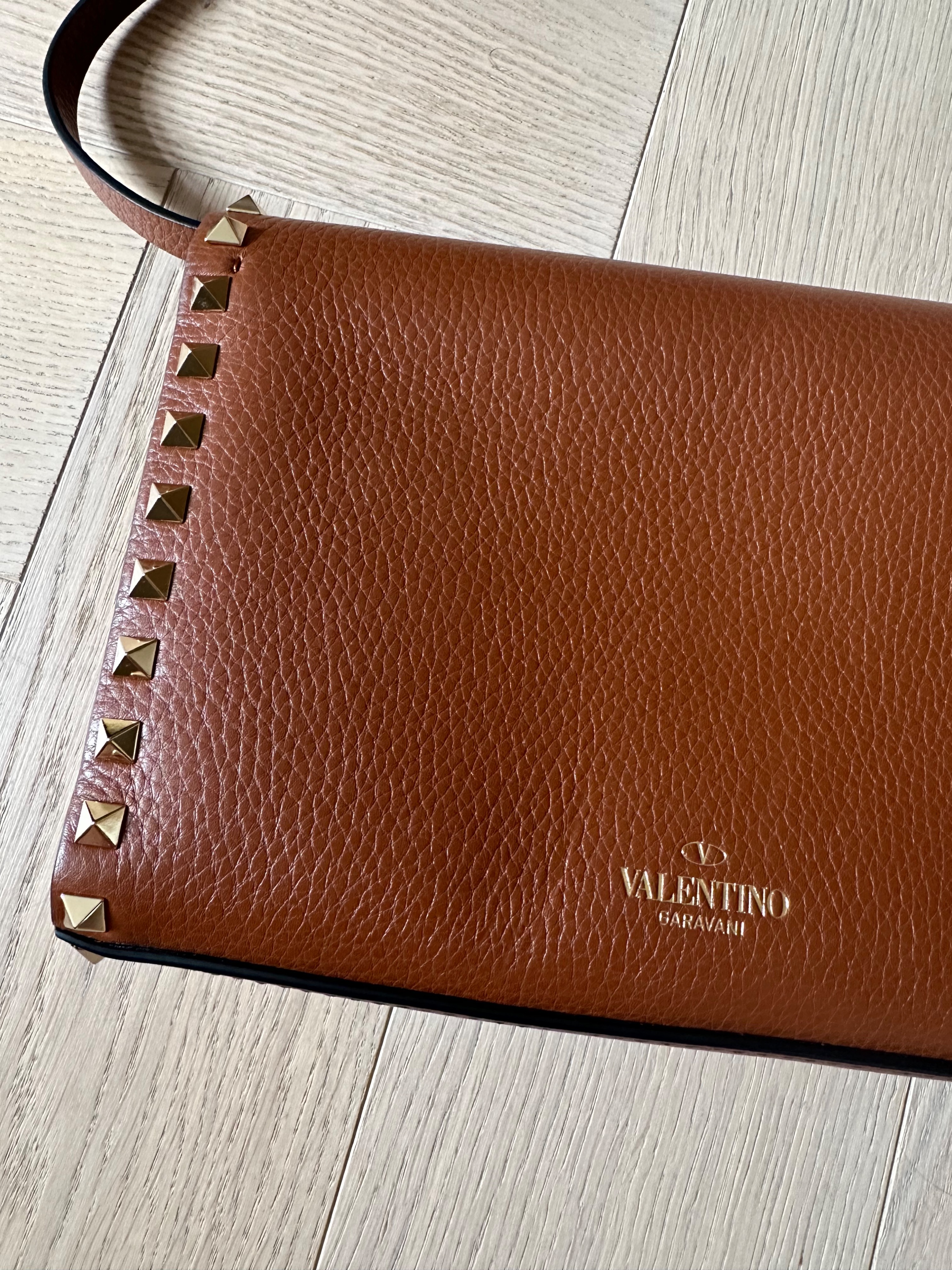 Valentino Tan Rockstud Cross Body Bag Brown leather