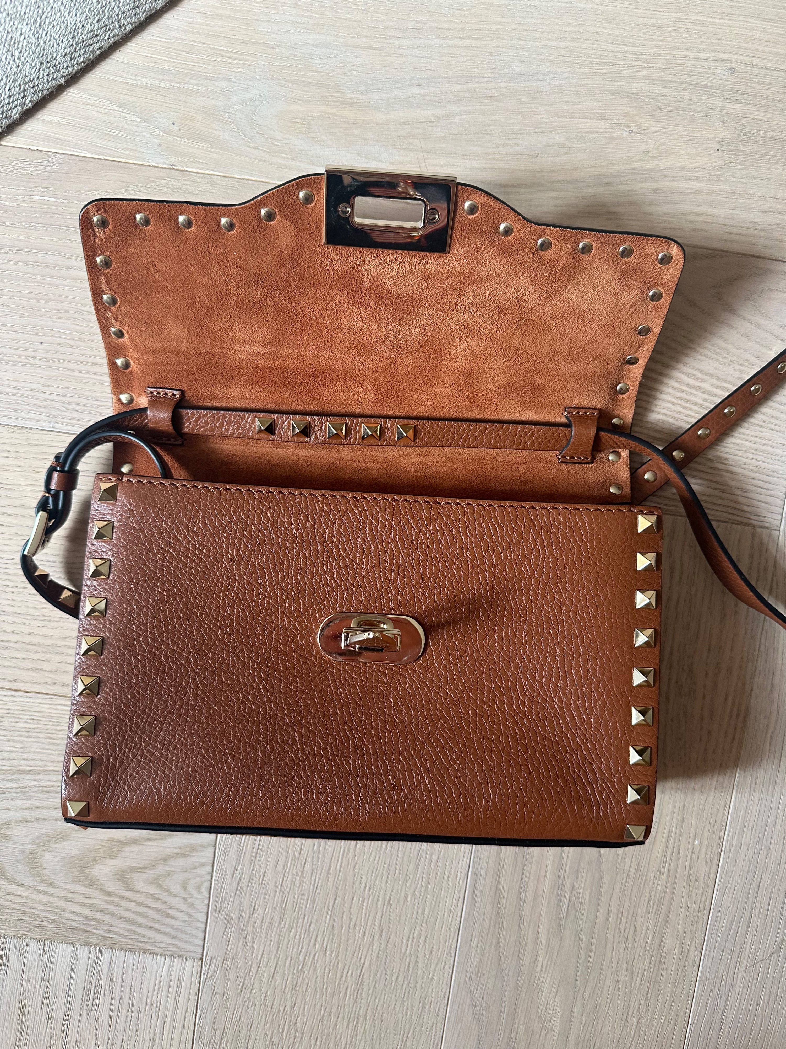 Valentino Tan Rockstud Cross Body Bag Brown leather