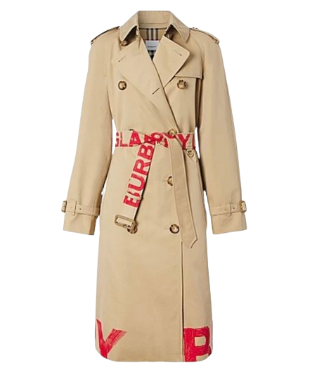 Men's Burberry Double Breasted Logo Print Trench Coat Size XS Honey cotton