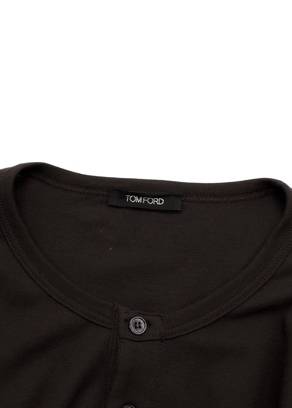 Men's Tom Ford Brown Cotton Henley T-Shirt Size L cotton/elastane