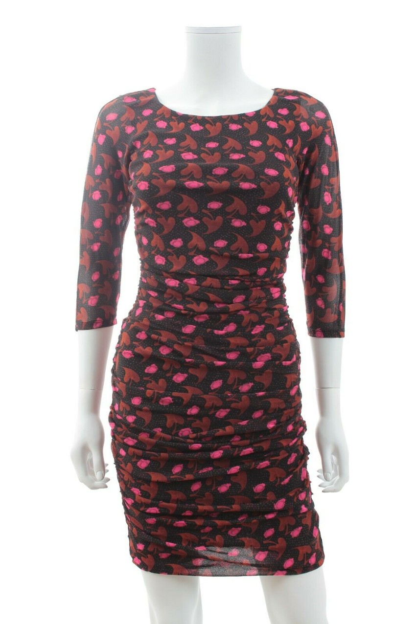 DVF New Season Cherry Leaf Print Mini Dress Size XS Floral / Patterned nylon