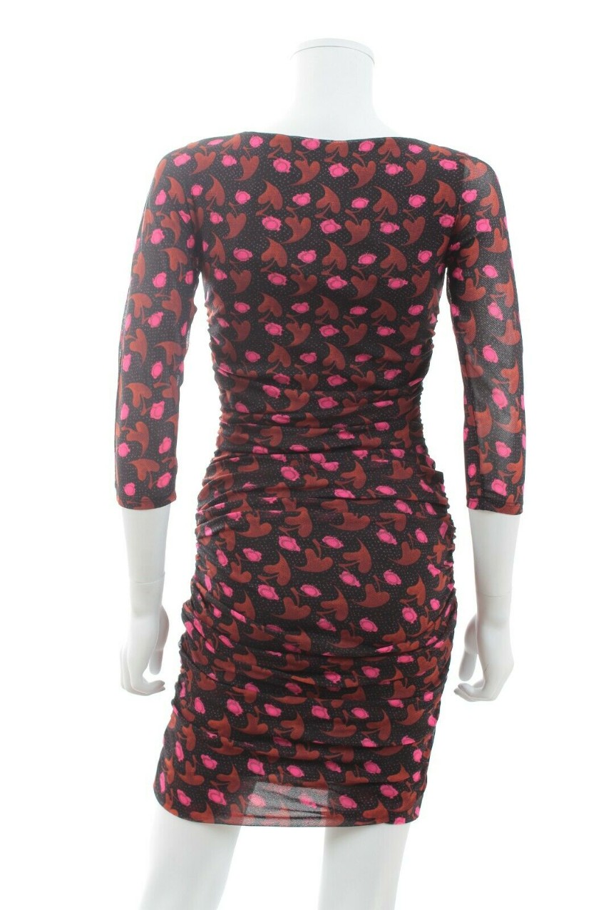 DVF New Season Cherry Leaf Print Mini Dress Size XS Floral / Patterned nylon