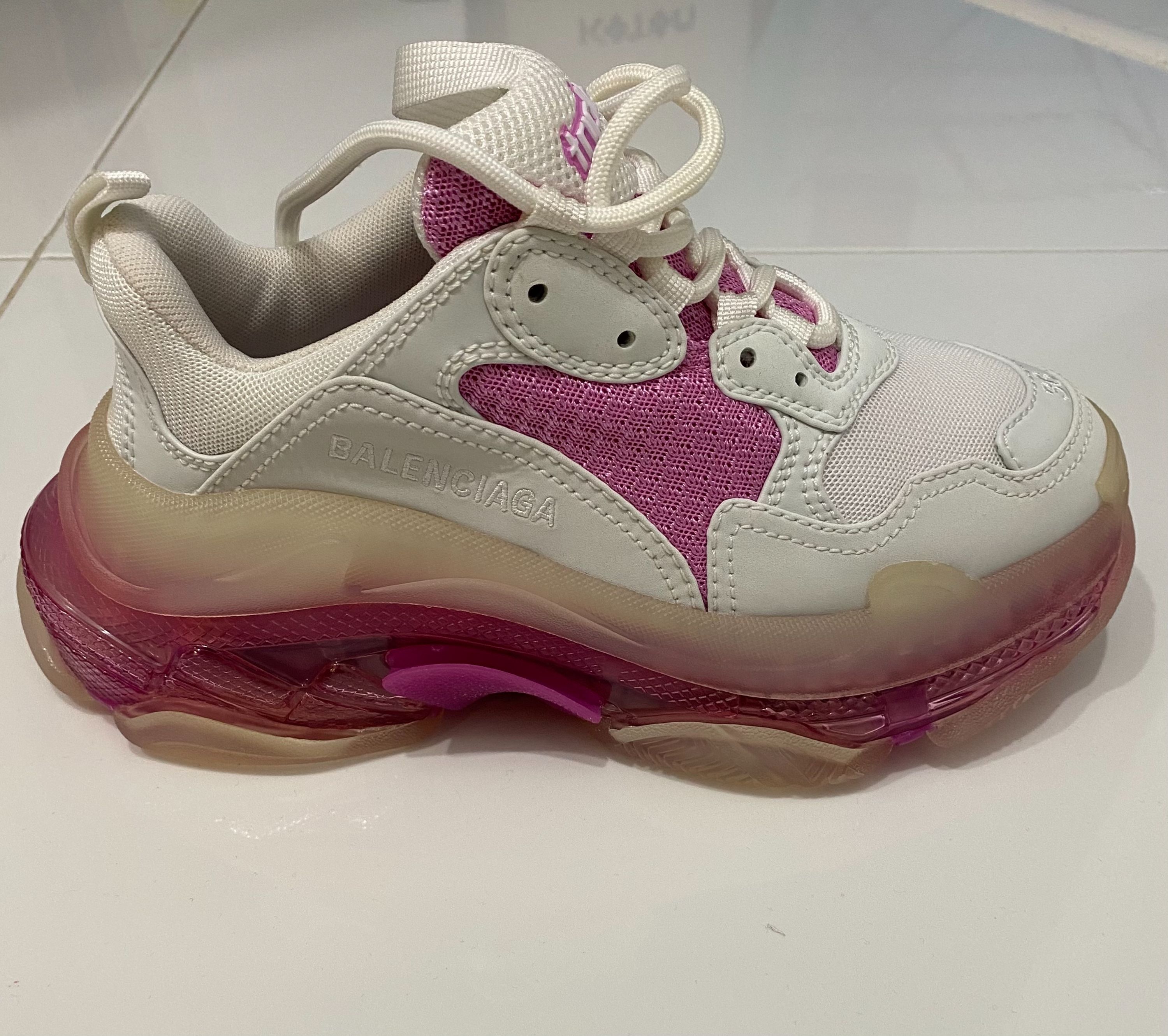 Balenciaga Pink and White Triple S Trainers Size 36 white  pink leather