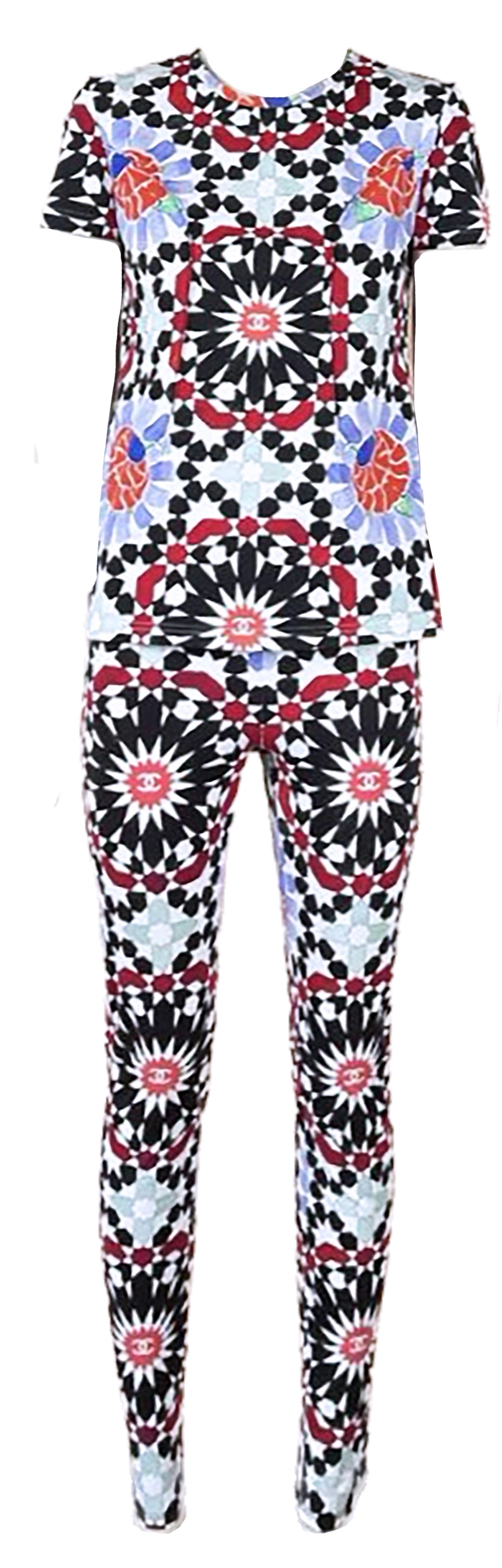 Chanel Geometric Print T-Shirt and Legging Set Size S multicolor nylon