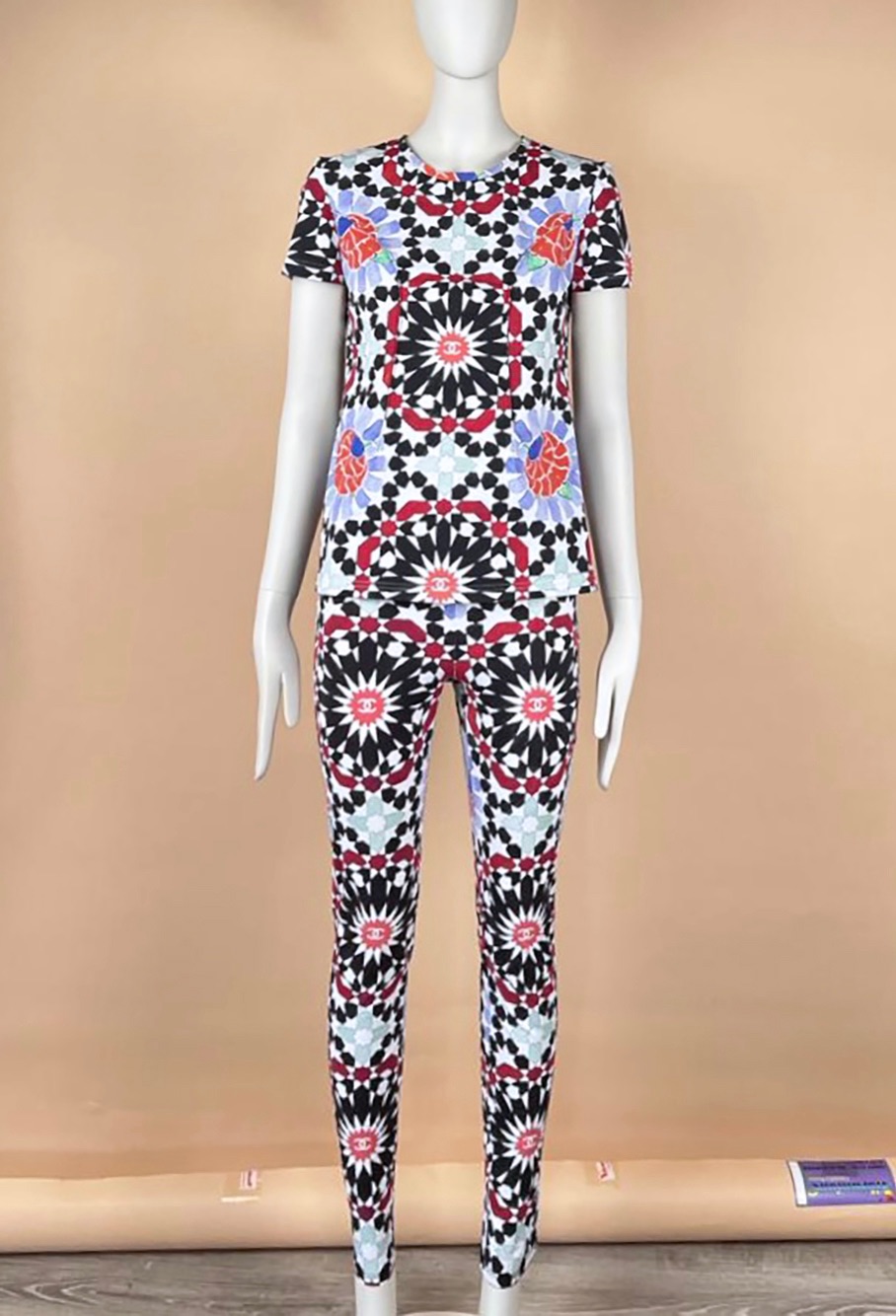 Chanel Geometric Print T-Shirt and Legging Set Size S multicolor nylon