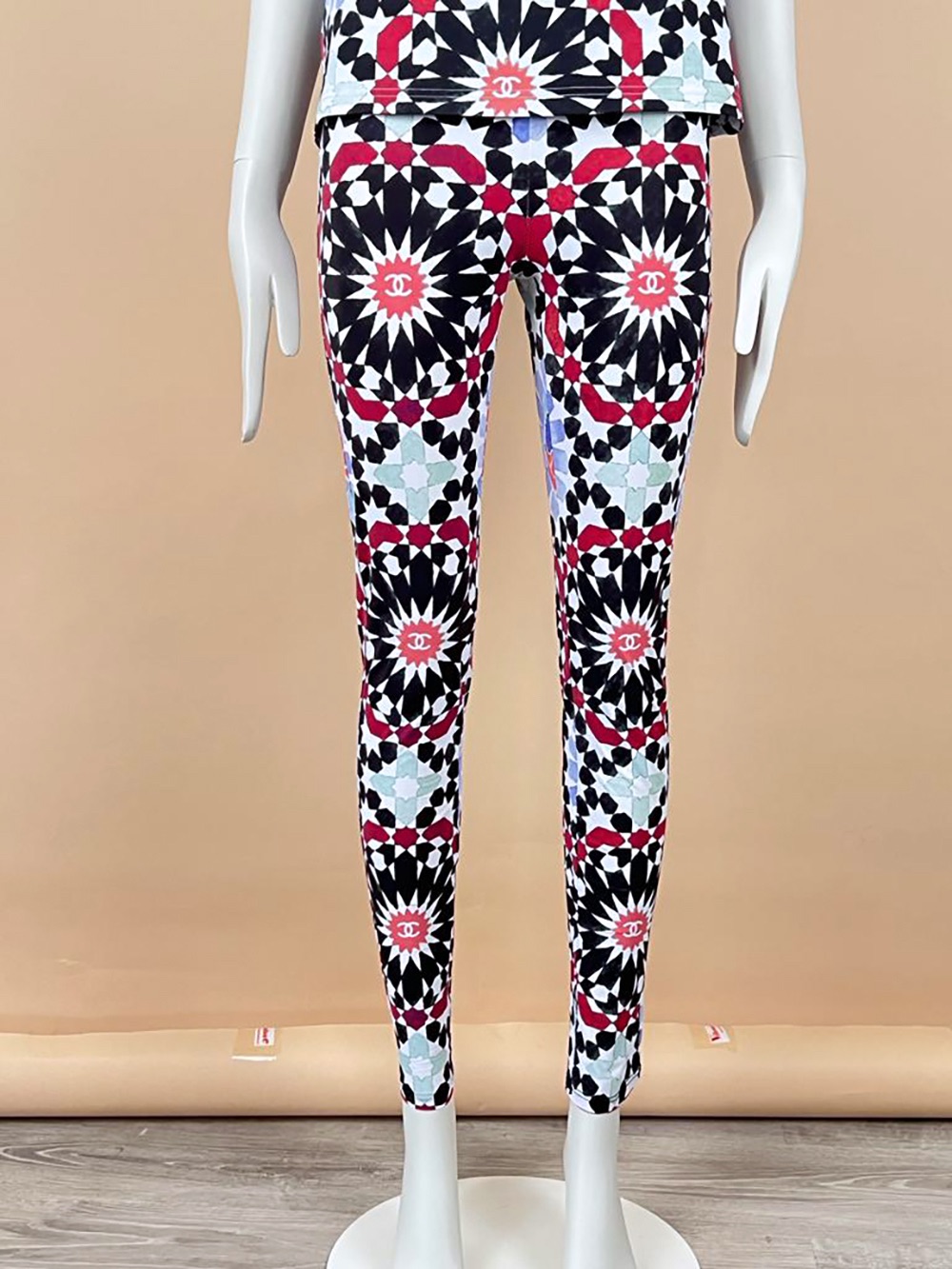 Chanel Geometric Print T-Shirt and Legging Set Size S multicolor nylon