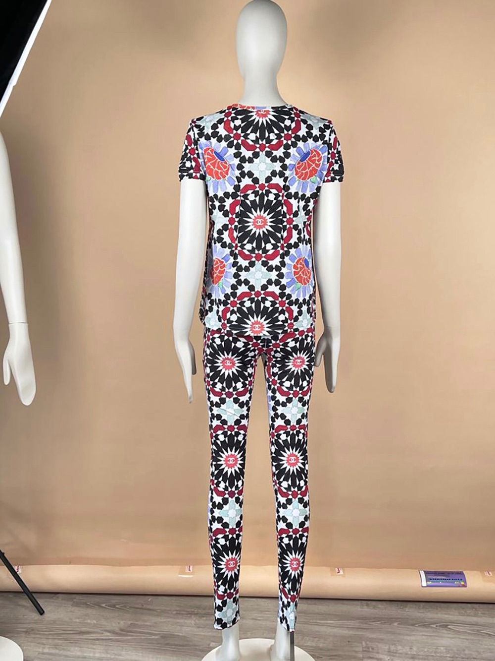 Chanel Geometric Print T-Shirt and Legging Set Size S multicolor nylon