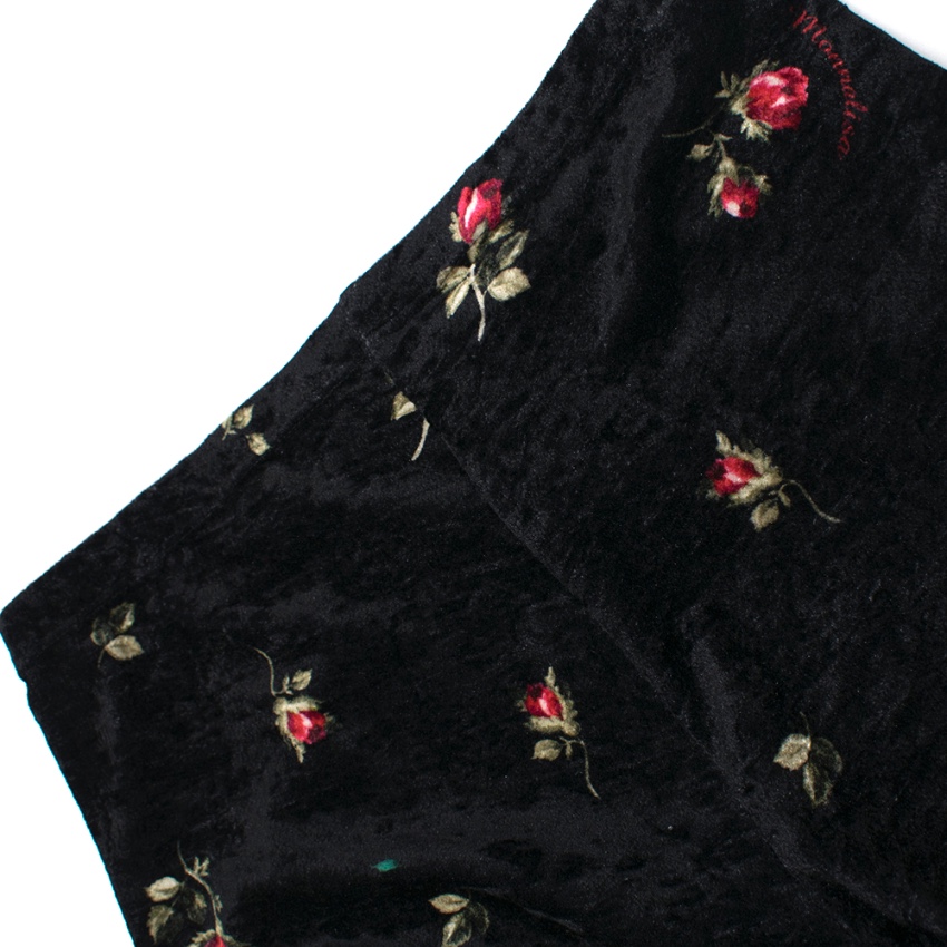 Boys Preowned Monnalisa Kids Black Rose Print Velvet Leggings Size 10 Years +