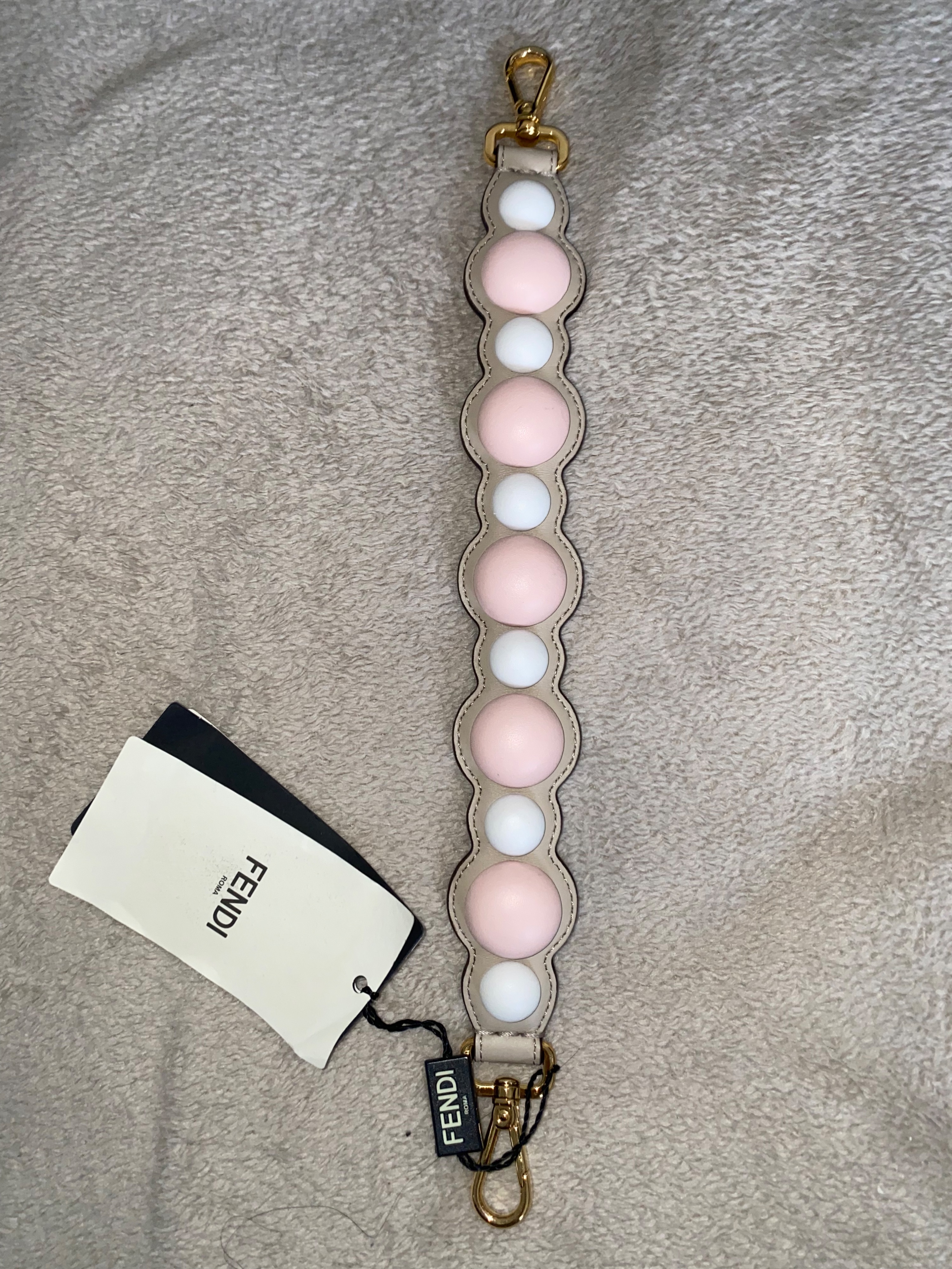 Fendi Pastel leather bag strap Pink and white