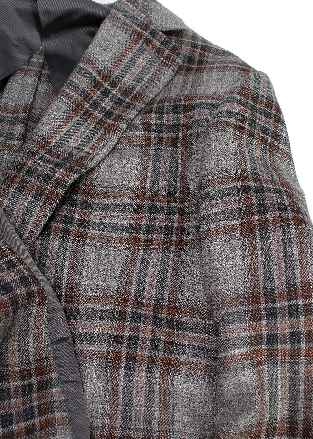 Men's Pal Zileri Vicenza Grey Check Wool Linen  Silk Blazer Size L wool/silk/linen