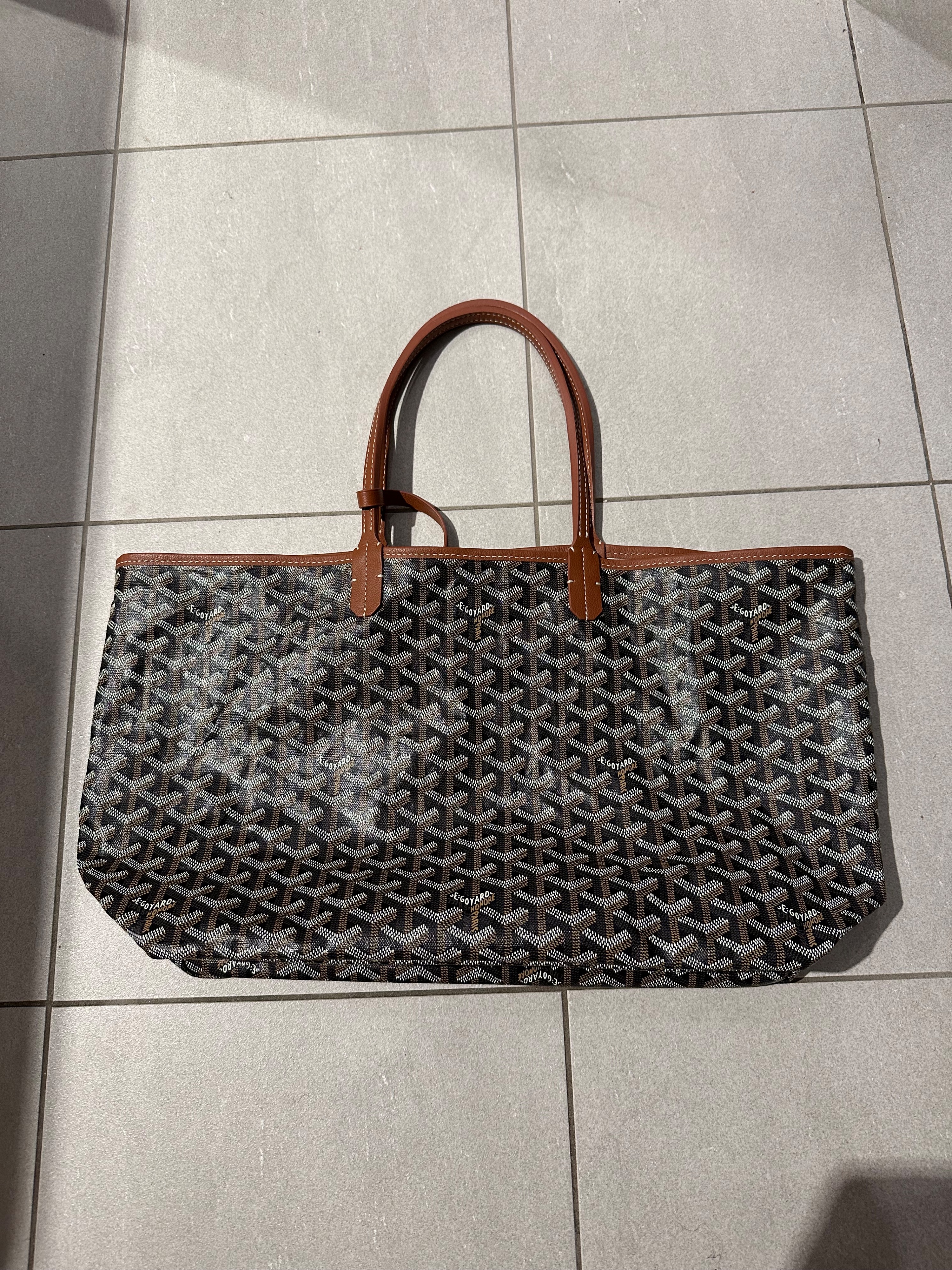 Preowned Goyard Black St Louis PM Tote Bag earthy brown goyarline canvas/cotton/linen