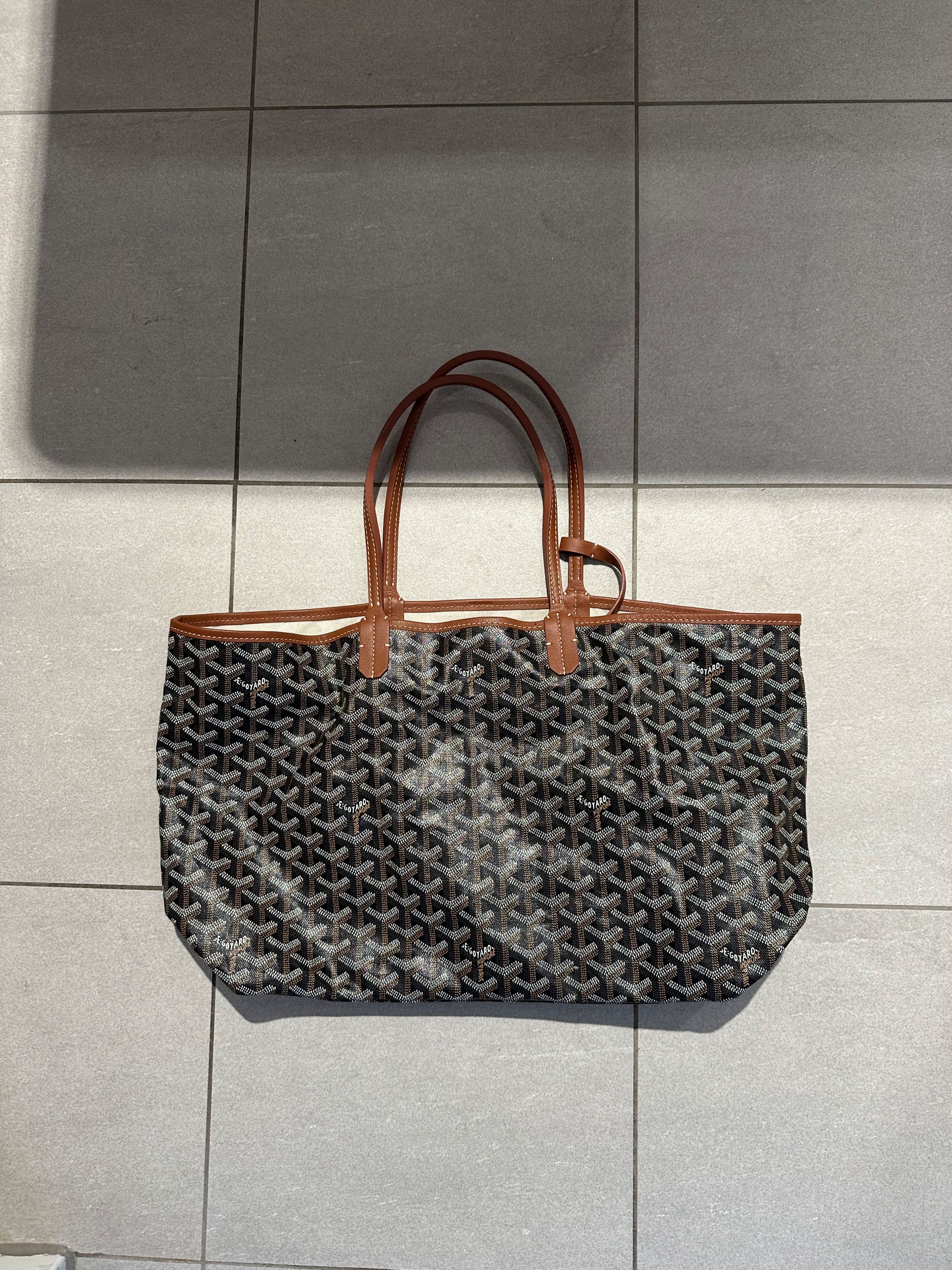 Preowned Goyard Black St Louis PM Tote Bag earthy brown goyarline canvas/cotton/linen